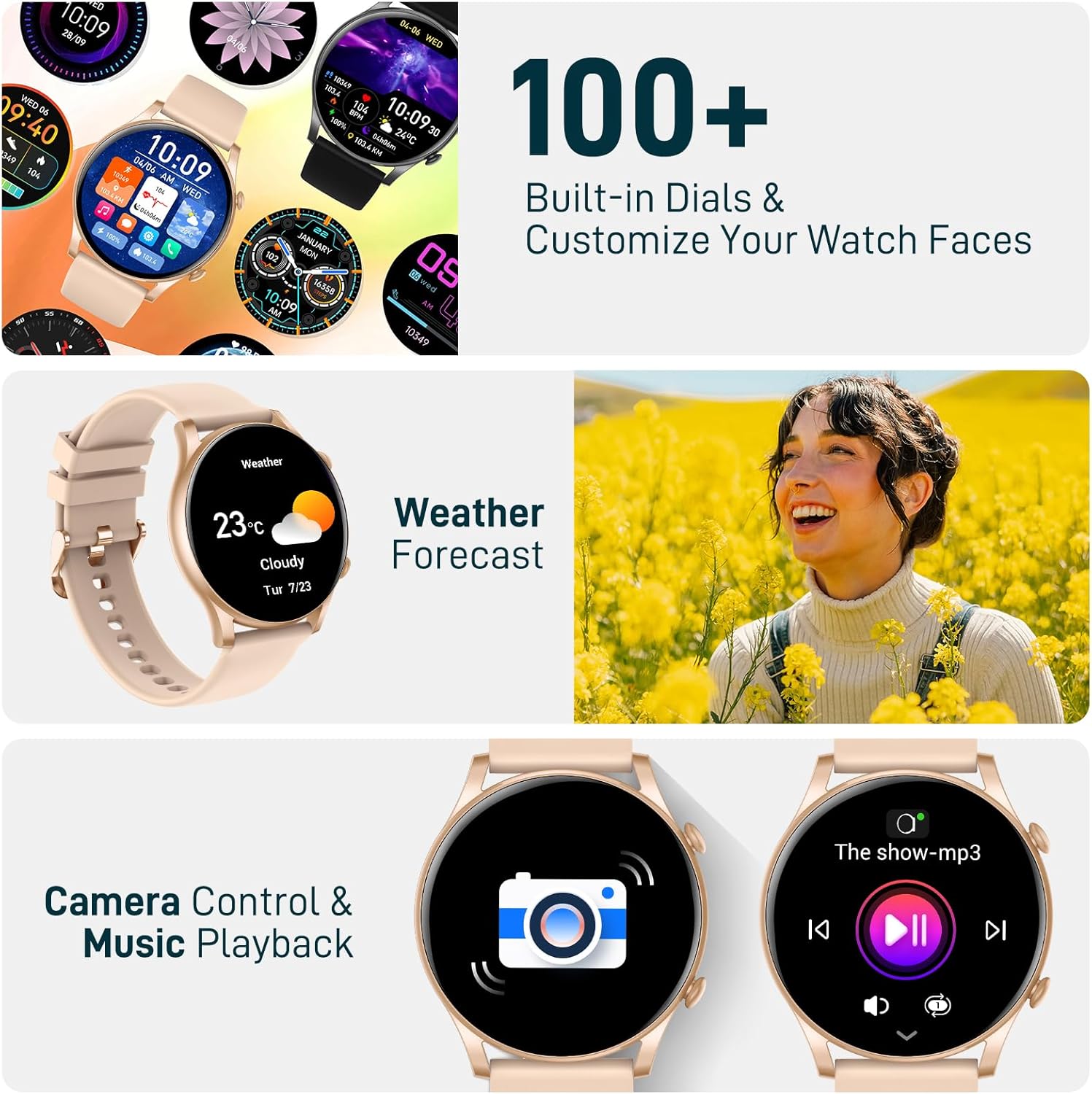 EIGIIS Relojes inteligentes para hombres y mujeres, pantalla grande de 1.43 pulgadas, AMOLED siempre encendido, monitor de actividad física con