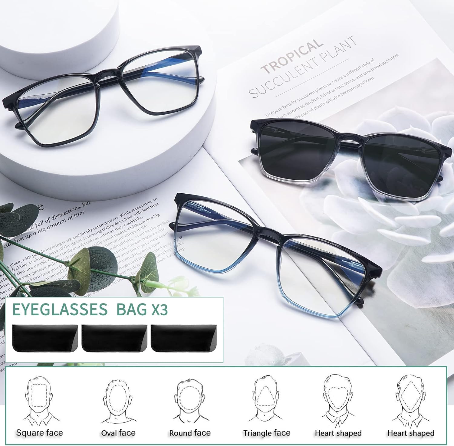 COJWIS Paquete de 3 lentes de lectura progresivos multienfoque para mujeres y hombres, protección UV, lentes de sol multifocales con bisagra de