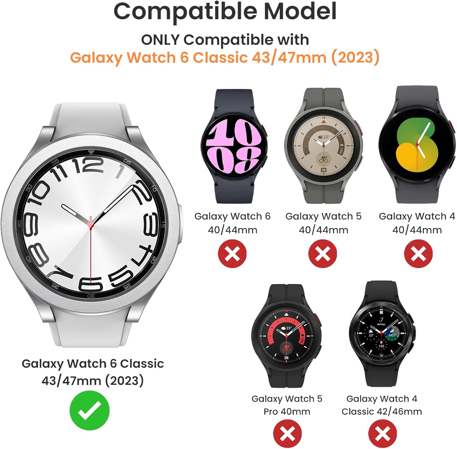Goton Paquete de 2+2+3 Funda 3 en 1 para Samsung Galaxy Watch 6 Classic de 1.772 pulgadas y protector de pantalla, paquete de 3 protectores de