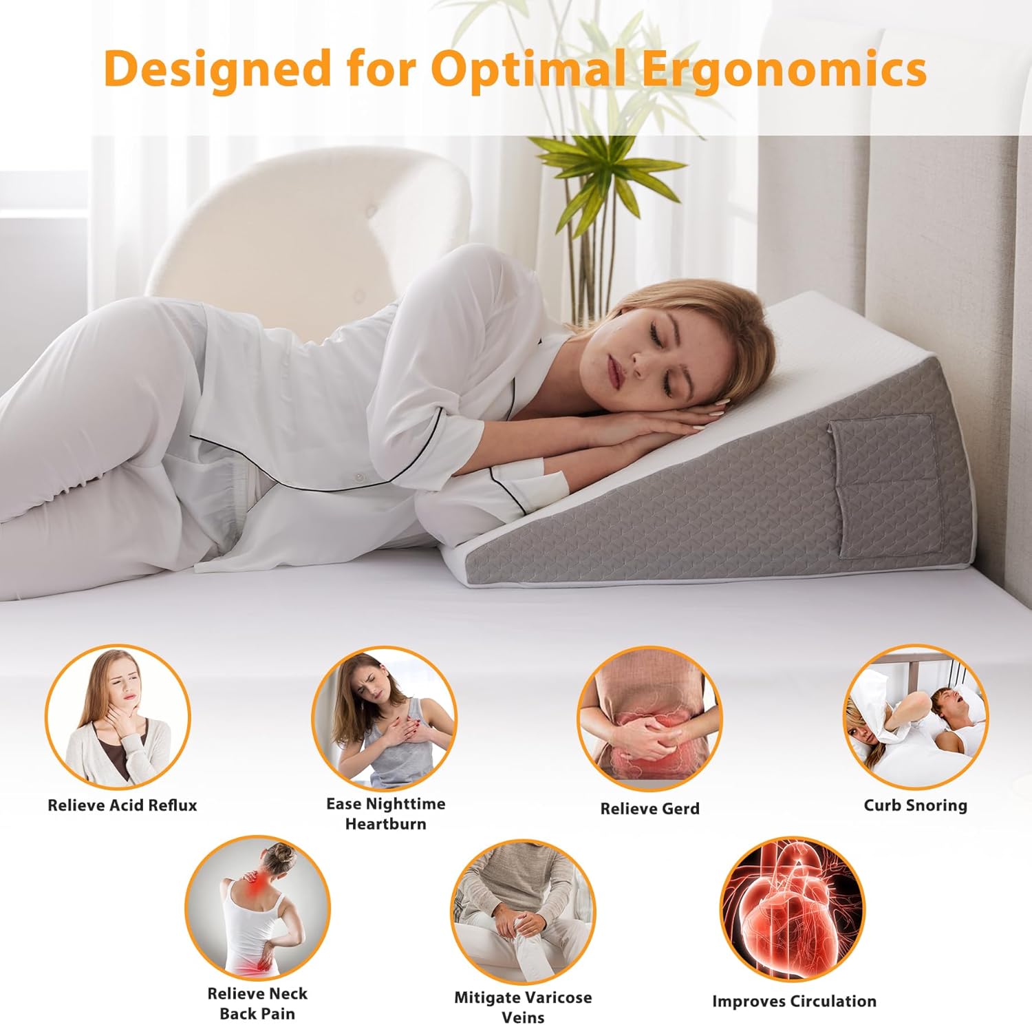 Almohada de cuña de cama para dormir, almohadas de cuña de 10 pulgadas para después de la cirugía, parte superior de espuma viscoelástica suave,