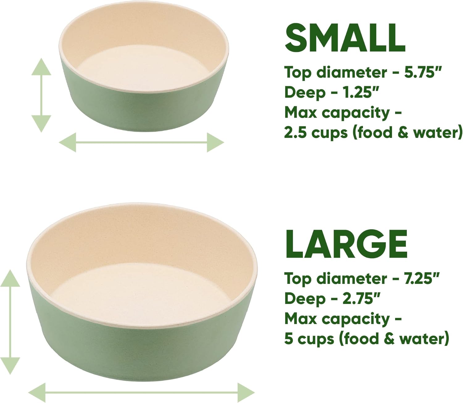Beco Cuenco de bambú clásico impreso para comida y agua para perros, menta fresca inspirada en la naturaleza, grande