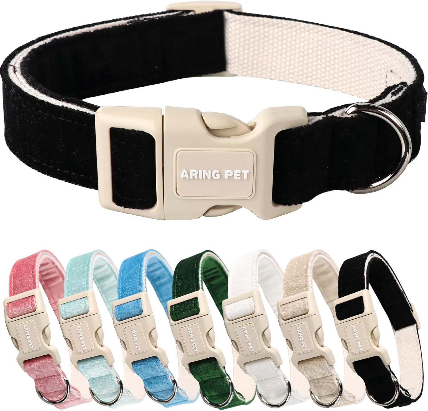 Aring Pet Collar de algodón, ligero y ajustable, con hebilla de liberación rápida para perros pequeños, medianos y grandes, negro