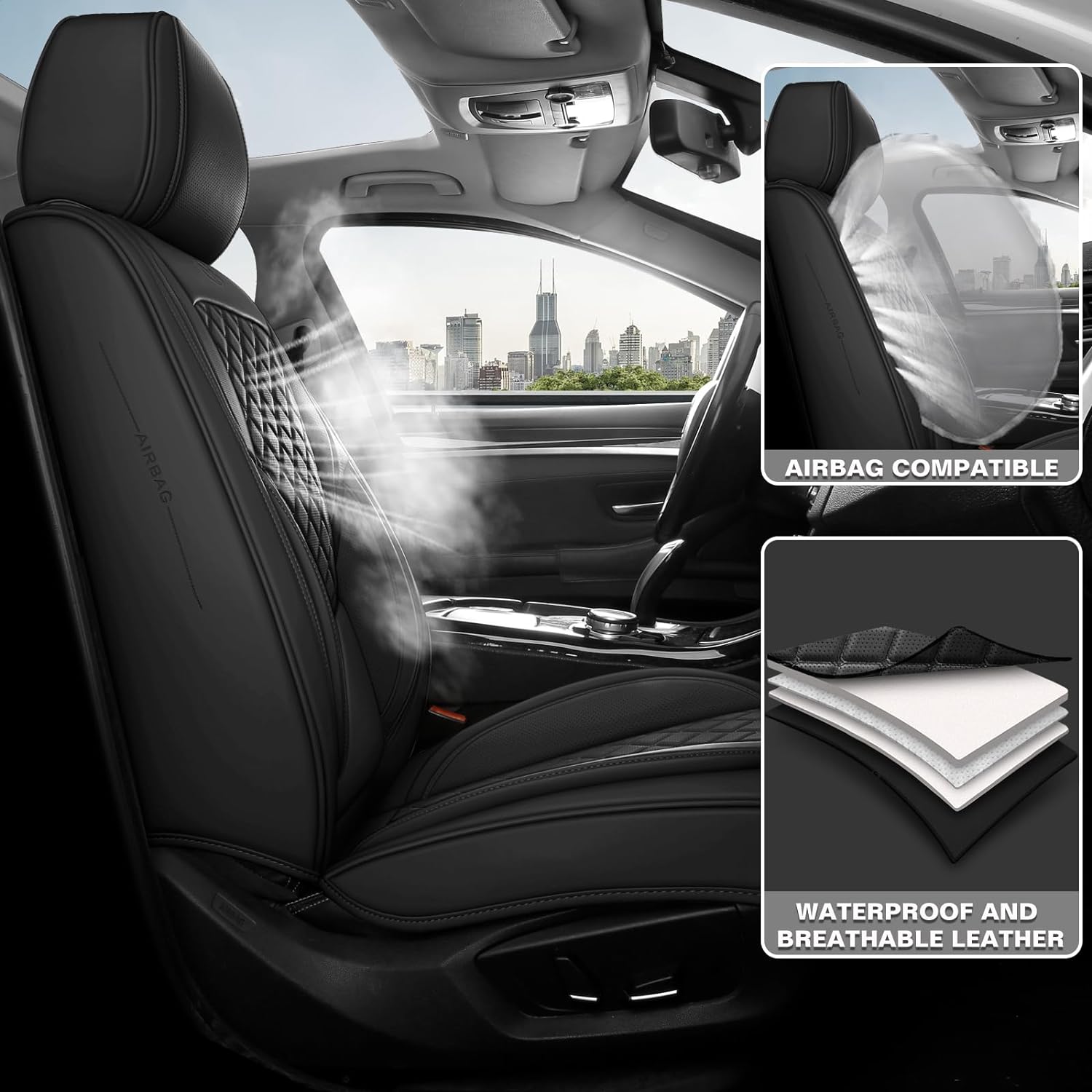 Juego completo de fundas de asiento de automóvil, 5 asientos, universales, impermeables, de cuero, para la parte delantera y trasera, protectores