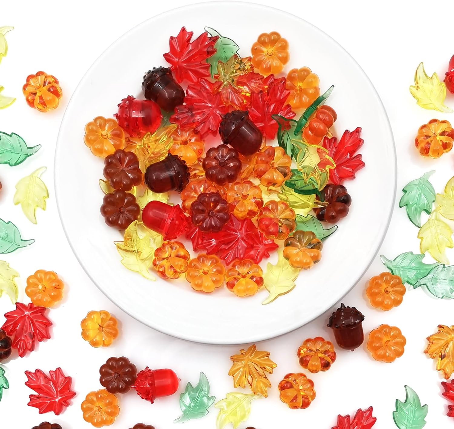 Relleno de jarrón de otoño para decoración del día de Acción de Gracias, dispersión de mesa de calabaza acrílica, mini hojas de otoño, bellotas,