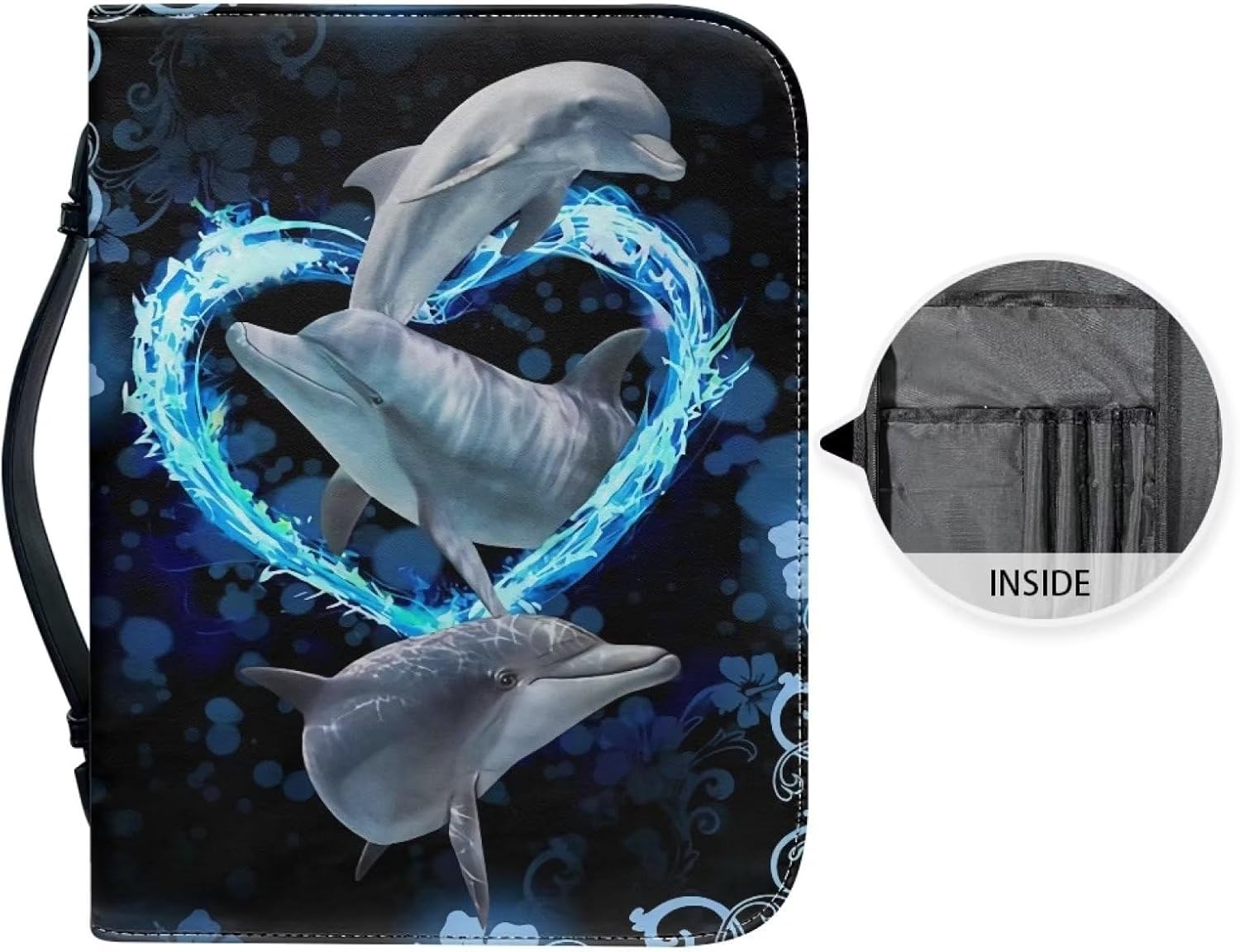 Funda para la Biblia con diseño de delfín en forma de corazón para mujeres y niñas, funda grande de transporte de la Biblia con asa duradera,