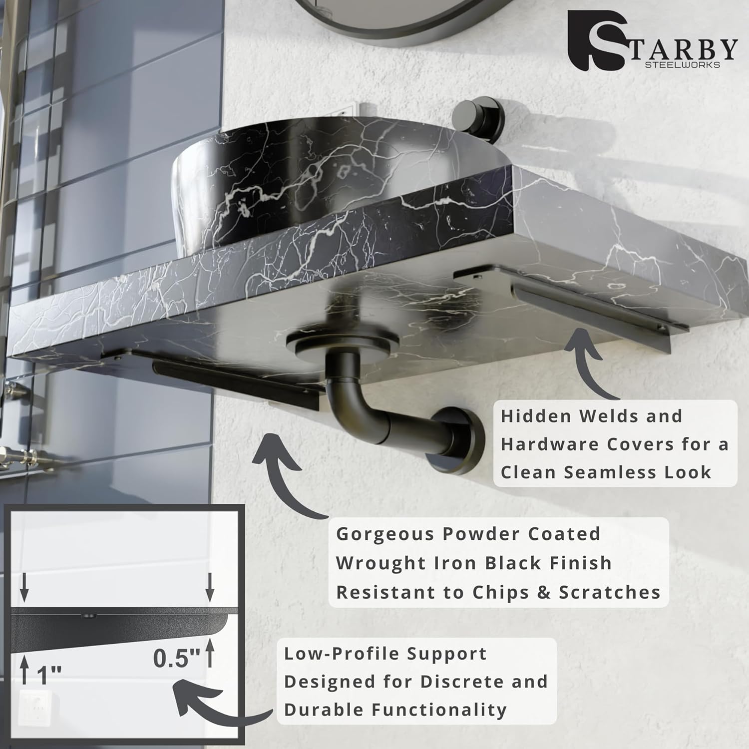 Starby Soporte de granito flotante de alta resistencia  Soporte en T de alta calidad para estanterías voladizas  Soporte fuerte e invisible para