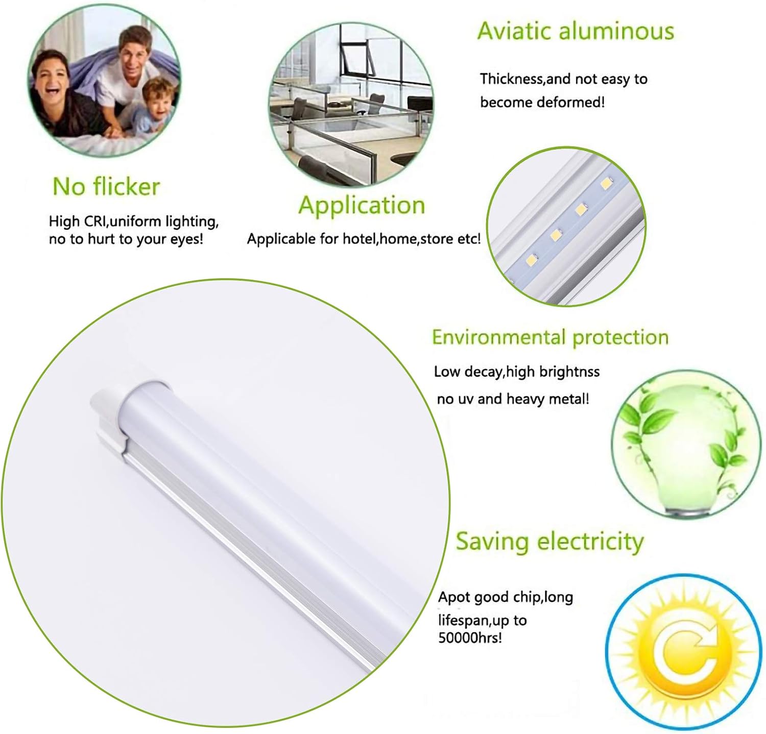 Paquete de 6 lámparas LED T8 de 4 pies y 24 W integradas, luz de tienda con interruptor de encendidoapagado, iluminación enlazable de utilidad, luz