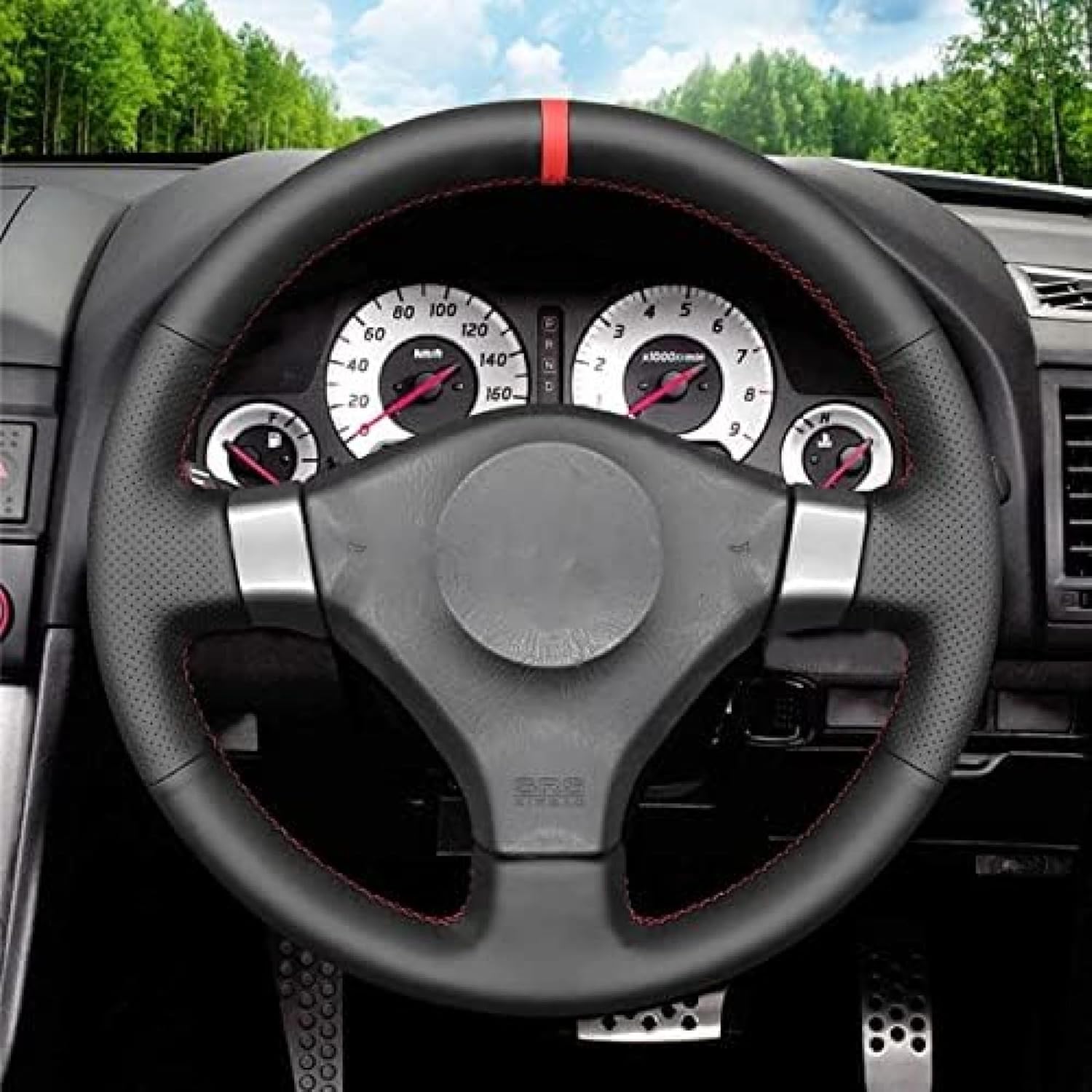 Funda de volante de costura a mano para Nissan 200SX S15 2001-2002 para Silvia 1999-2000 para Skyline R34 GTR GT-R 1998-2002 Línea gris Funda de