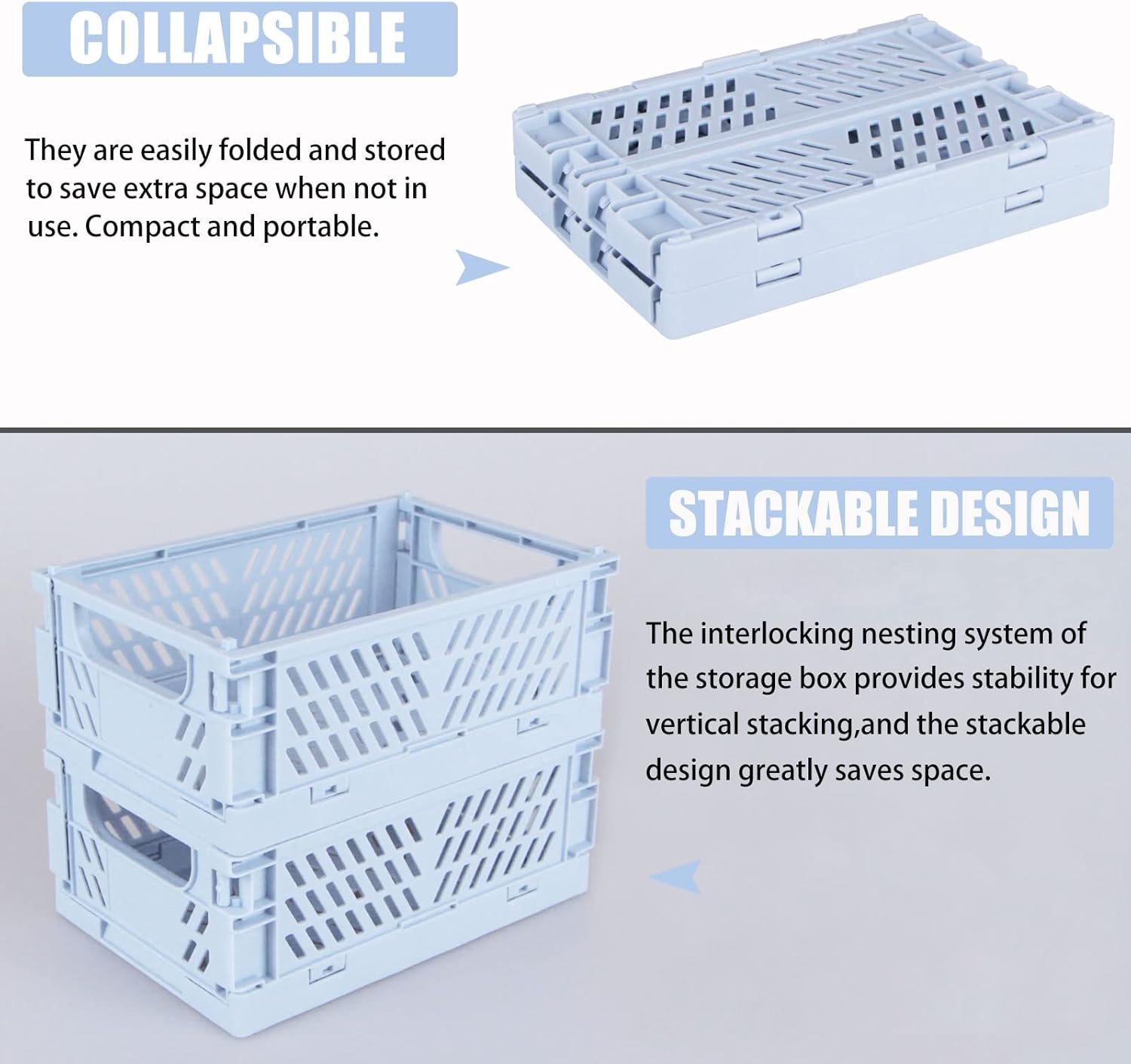 Tixill Paquete de 2 mini cestas de plástico plegables para organización y almacenamiento, cajas de almacenamiento plegables para el hogar, cocina,