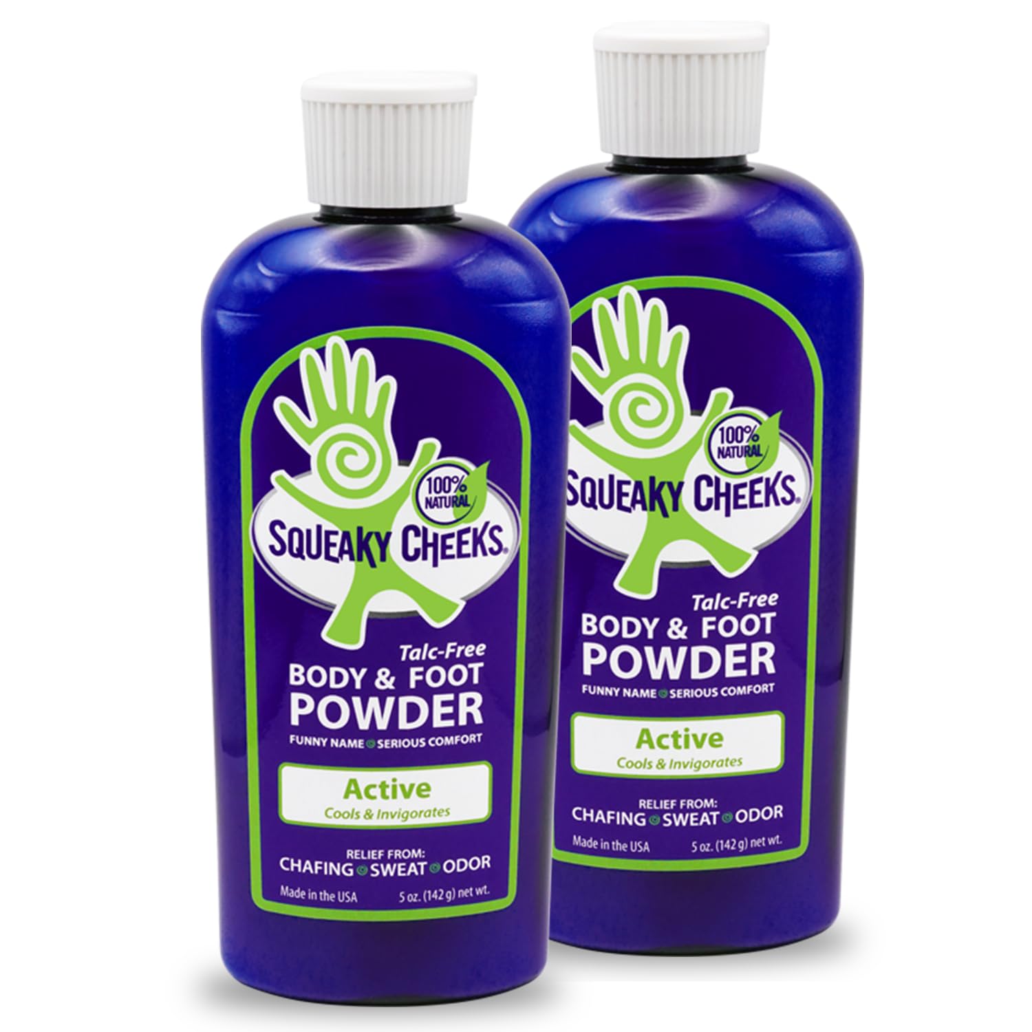 Polvo refrescante para cuerpo y pies (5 onzas), paquete de 2 unidades, sin talco y totalmente natural, fórmula activa, aroma fresco de menta con