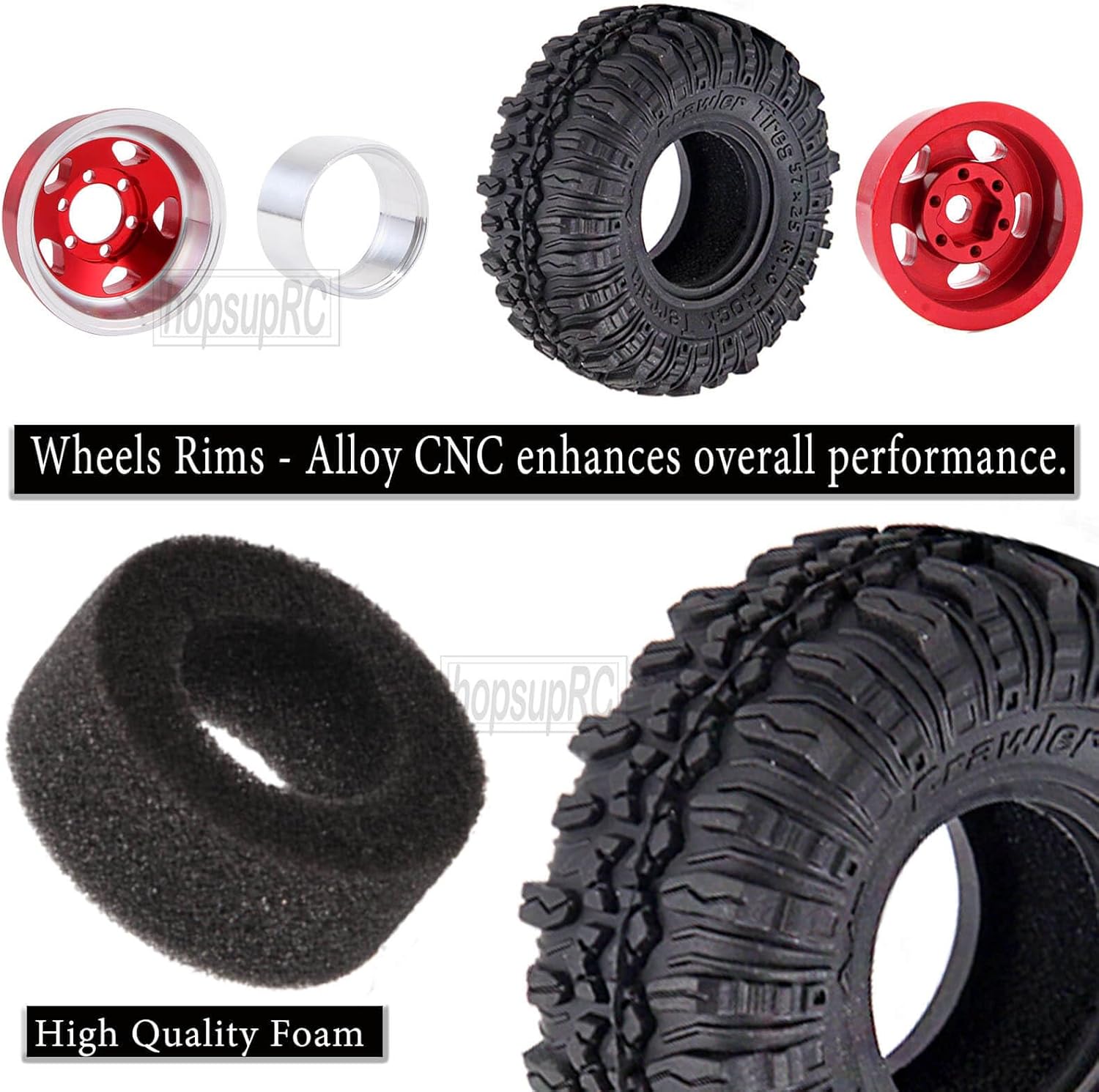 Neumáticos de aluminio Beadlock RC de 1.0 pulgadas para camiones RC 118 124 TRX4M, SCX24, FCX24 RC Crawler, ruedas RC Hops Up (4 piezas rojas)