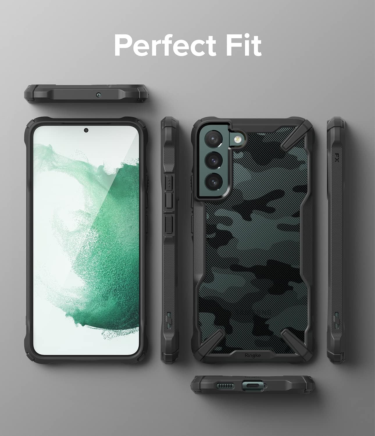 Ringke Fusion-X – Funda compatible con Samsung Galaxy S22 Plus 5G (2022), parte trasera dura de camuflaje con funda protectora lateral mejorada a
