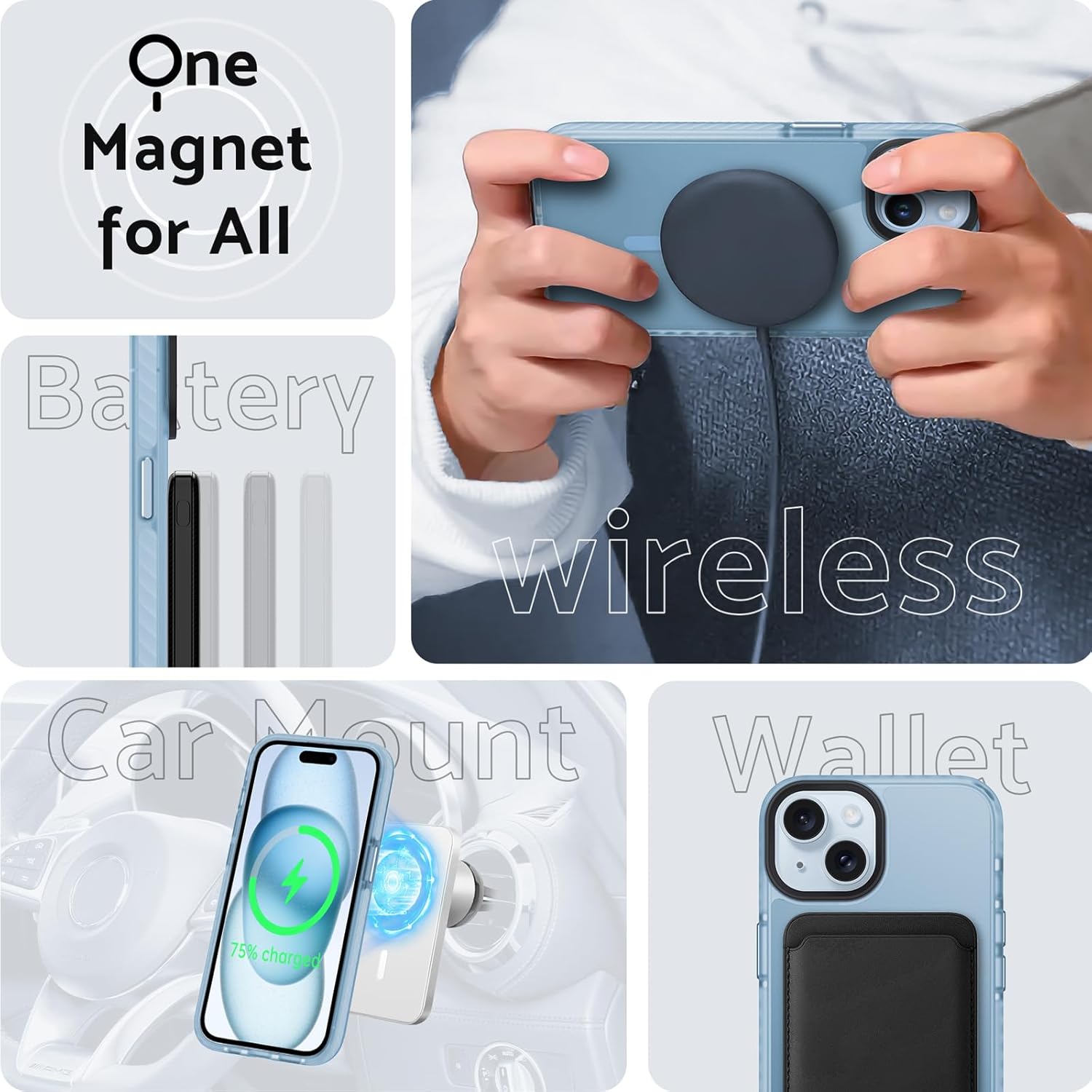 DASFOND Funda magnética diseñada para iPhone 15, compatible con Magsafe, protección contra caídas de grado militar con tira a prueba de golpes,