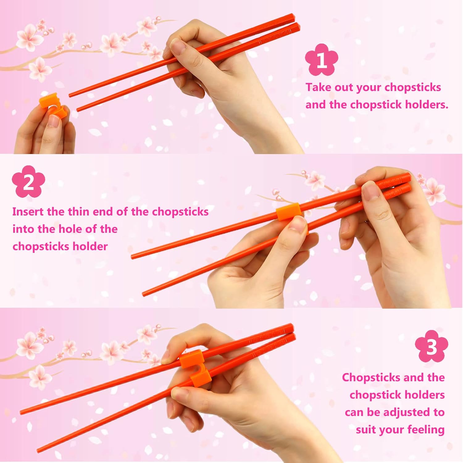 Juego de 5 pares de palillos y palillos, bisagras de plástico para adolescentes, adultos, principiantes, entrenadores o aprendices, apto para