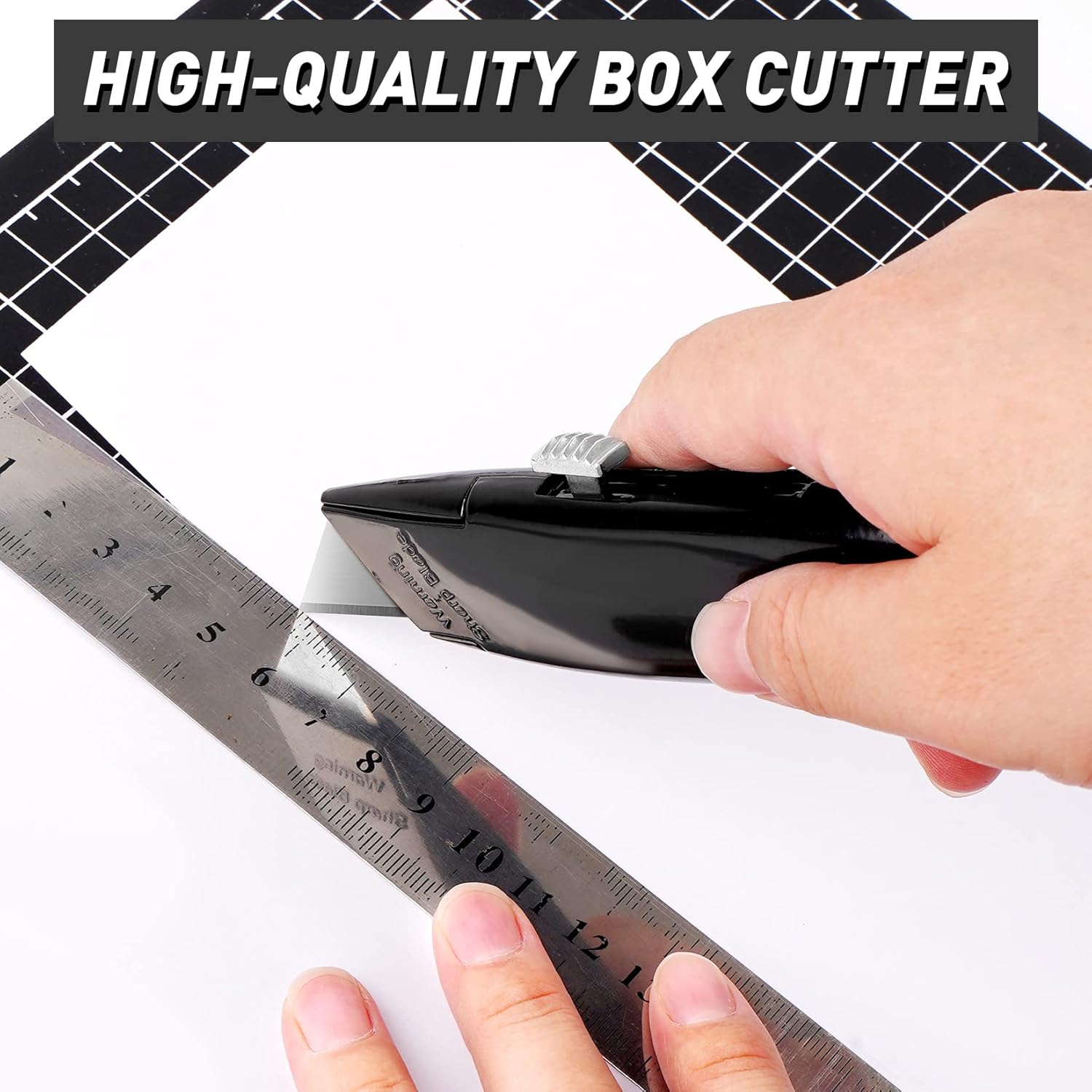 Paquete de 2 cortadores retráctiles para cuchillos, retráctiles de aluminio resistente, para cartón, cajas y cartones (negro)