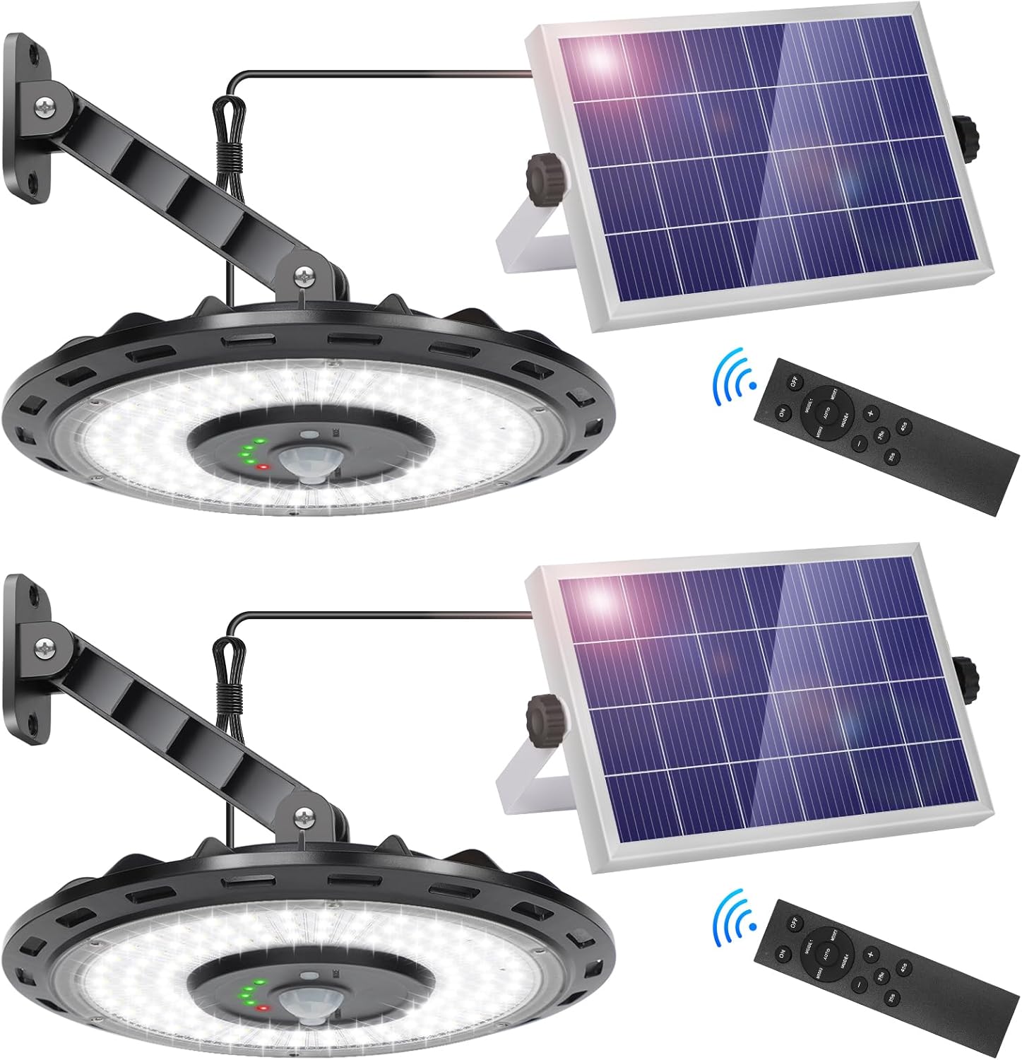ropelux Luces solares para interiores y exteriores, 3000 lm regulables, 5 modos (2 modos de todo el día), sensor de movimiento, luz solar de granero