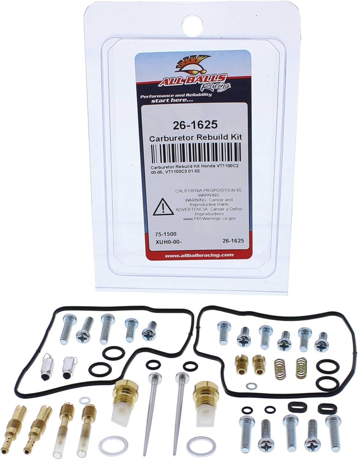 All Balls Racing Kit de reconstrucción de carburador 26-1625 compatible conreemplazo para Honda VT1100C2 2000-2005