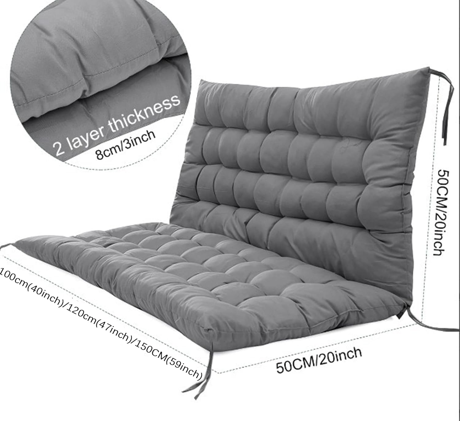 Cojín de banco grueso con respaldo, cojín para silla columpio con lazos, cojines de repuesto para columpio al aire libre para jardín, patio, cocina,