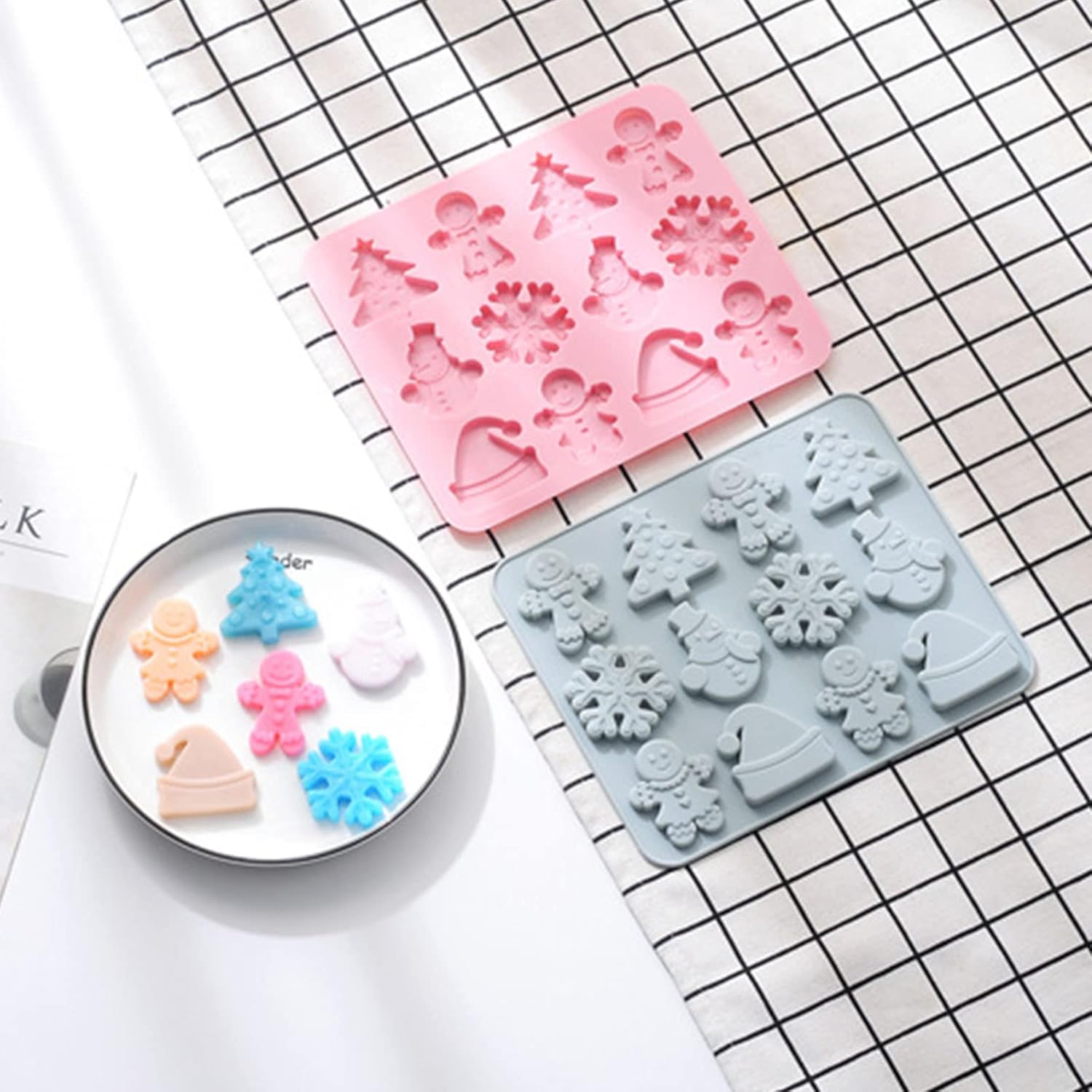 Molde de silicona para chocolate con forma de Navidad, bandejas para hornear galletas de fondant, árboles, caramelo hombre, moldes de chocolate,