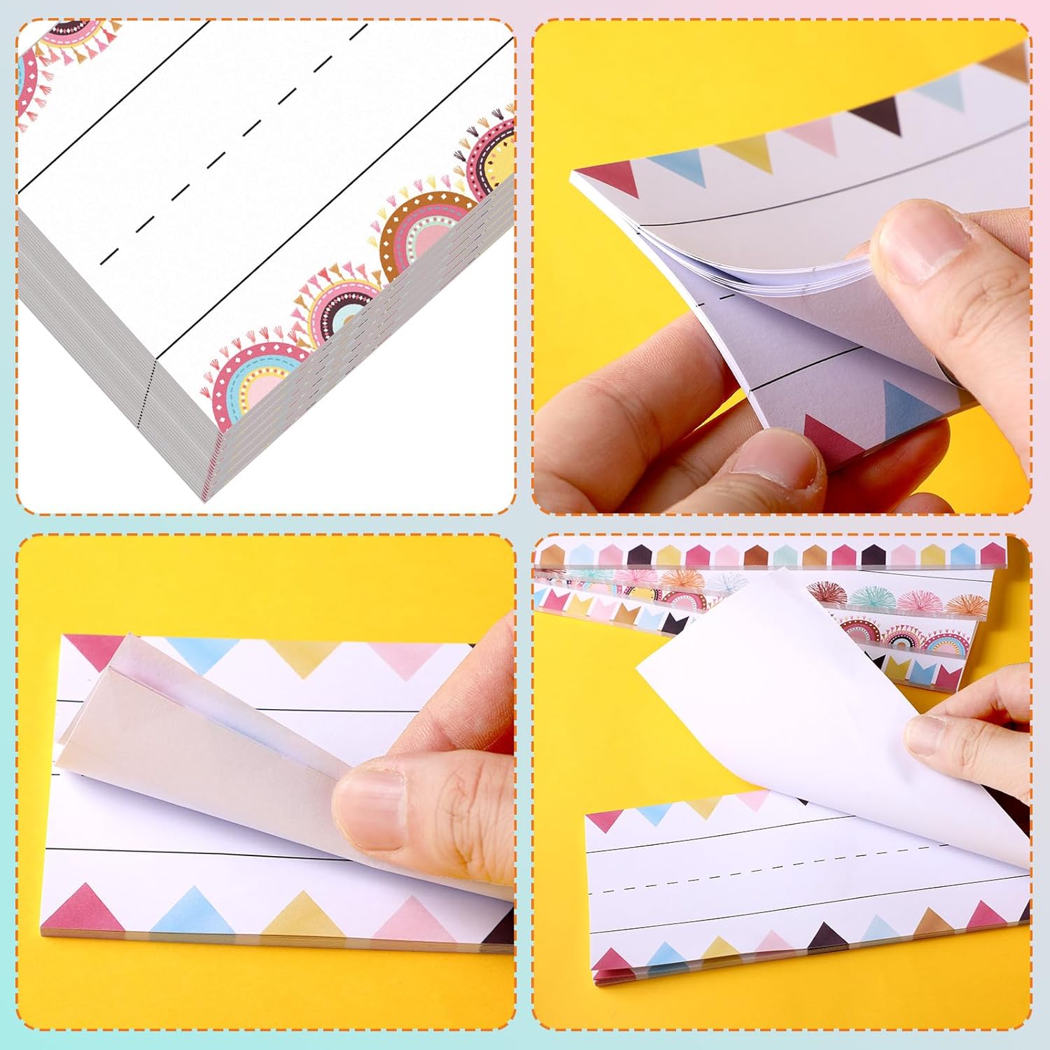 150 hojas de tiras de oraciones forradas estilo bohemio, tiras de palabras a rayas de colores, tiras adhesivas de nombre, tiras de papel para aula,