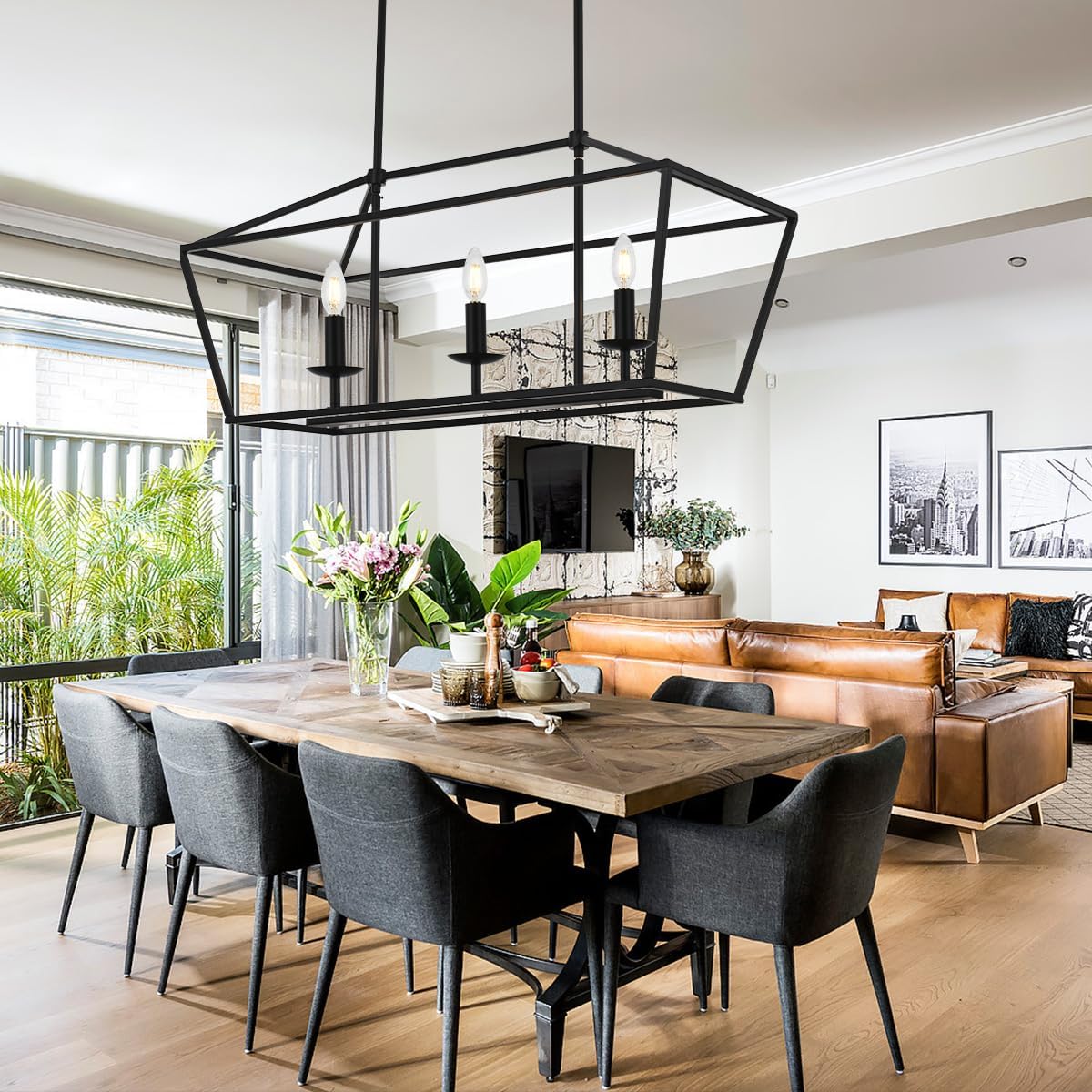 eluze Lámpara de araña de granja Pagoda linterna regulable ajustable de metal E12 colgante comedorcocina accesorios de luz