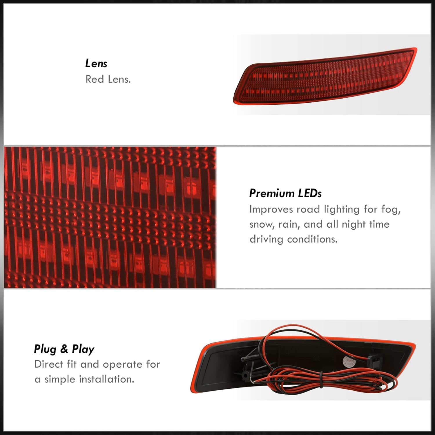 AJP Distributors Parachoques trasero rojo LED reflector, luces de señal de freno de cola compatiblereemplazo para ES300h ES350 GS200t GS300 GS350