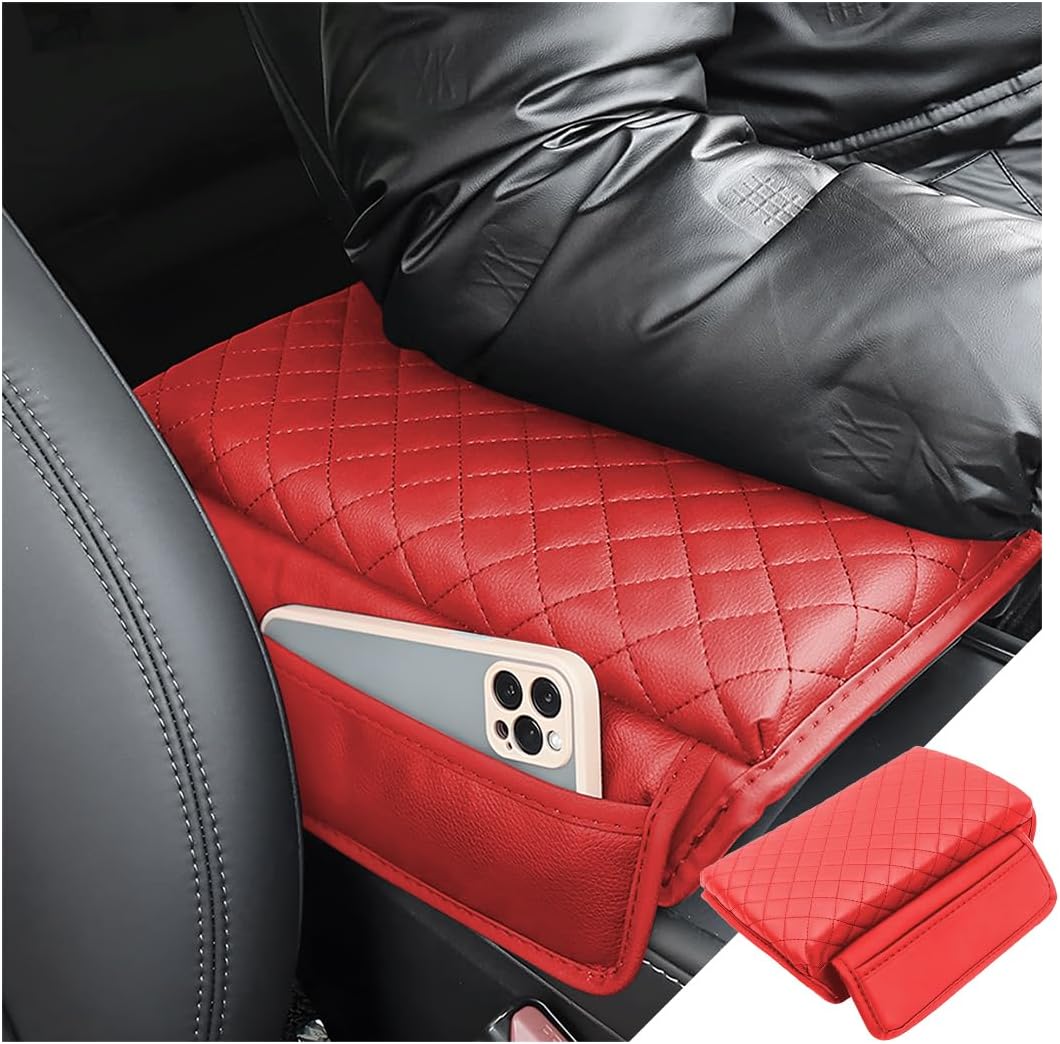 zipelo Cojín para reposabrazos de automóvil, almohadilla de consola central de cuero de fibra de carbono, caja de reposabrazos de espuma