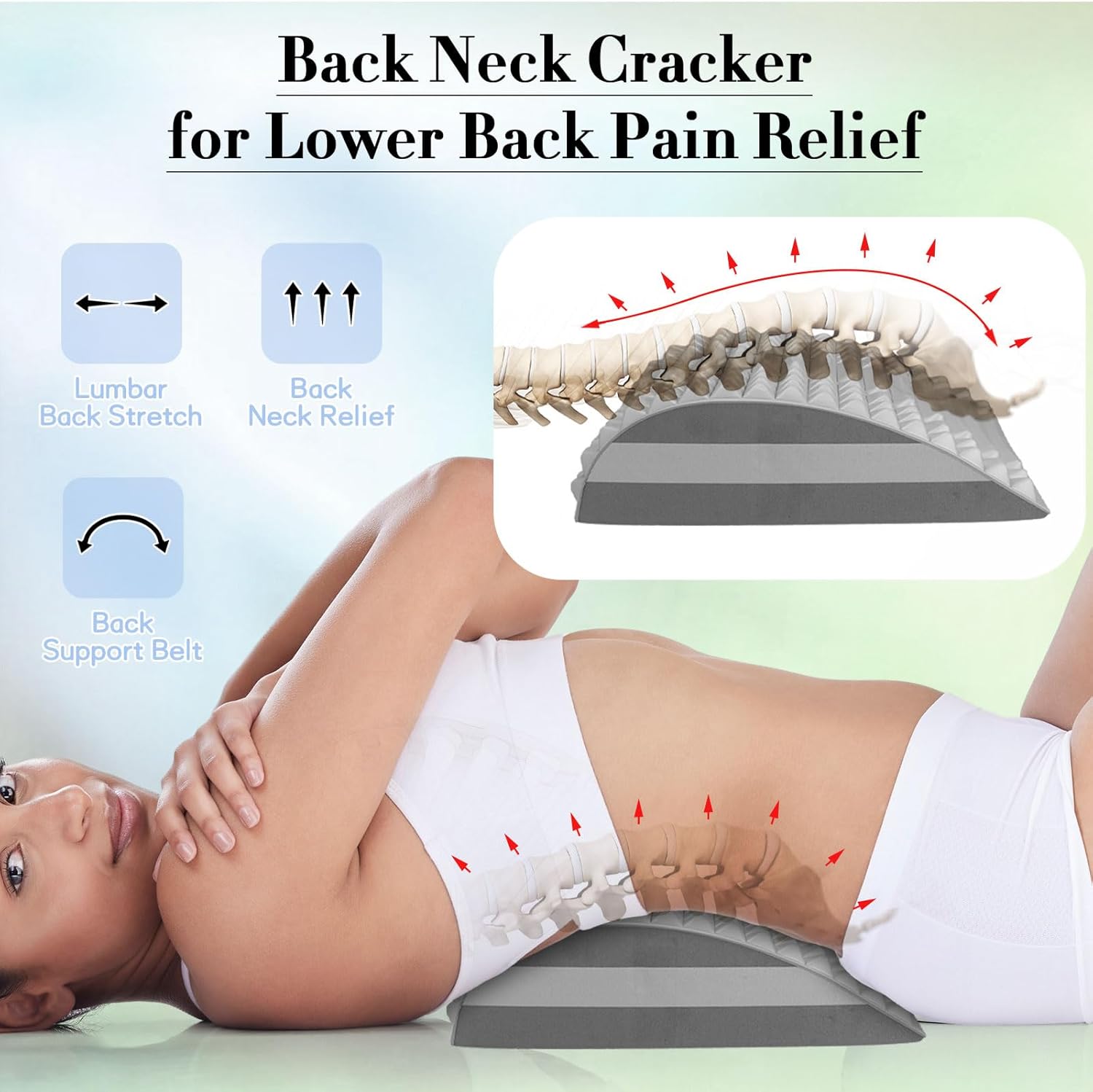 2 piezas de estiramiento de espalda y cuello para alivio del dolor de espalda baja, estirador de cuello, almohada ajustable para escoliosis, hernia