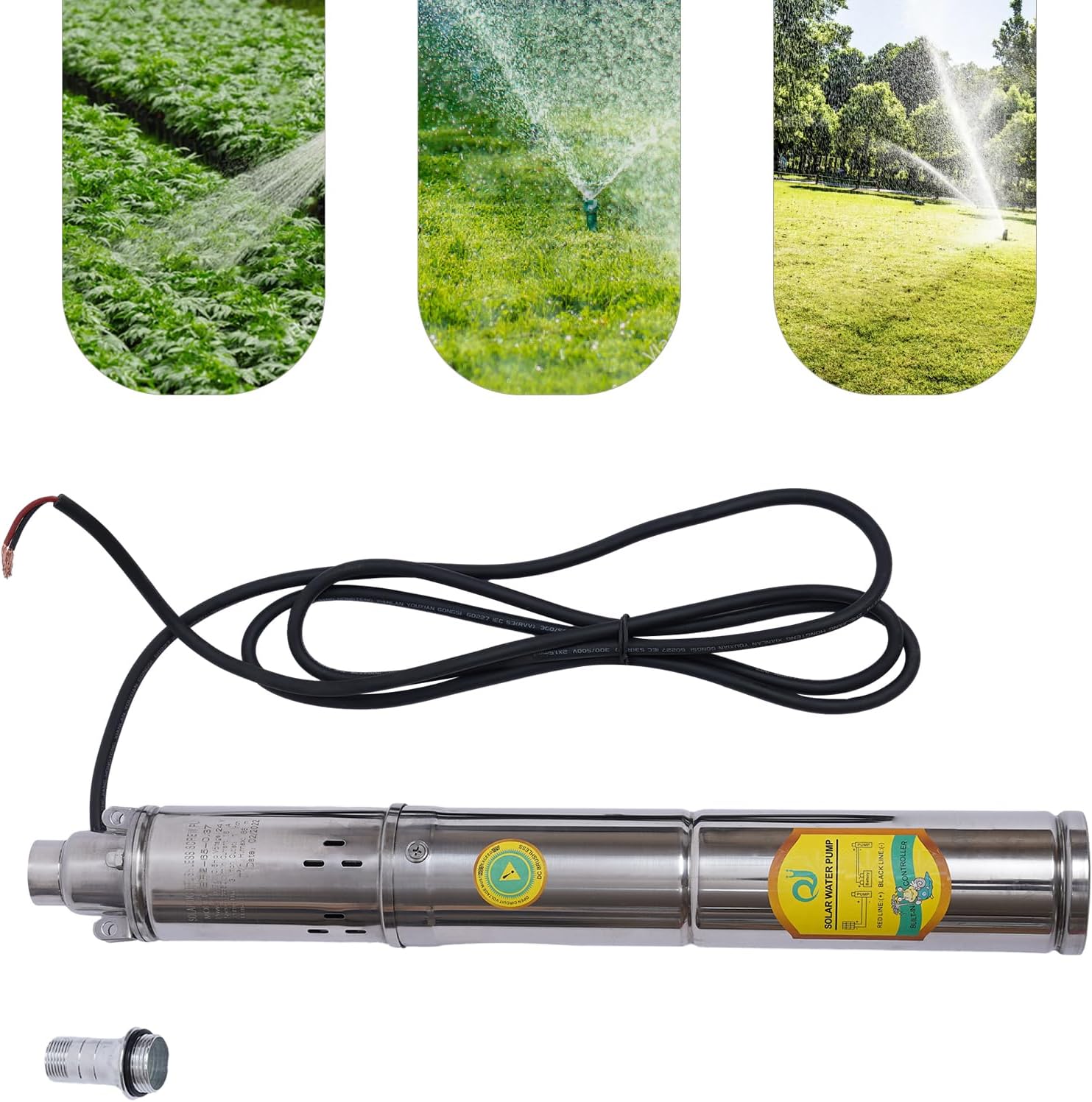 Bomba sumergible de pozo profundo Bomba de agua solar, bomba de pozo solar de 24V 370W Bomba de tornillo de acero inoxidable 1.8 MH Velocidad de