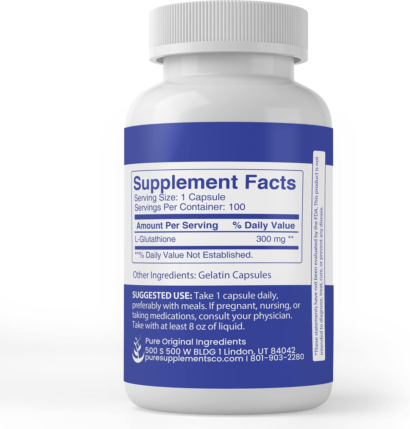 PURE ORIGINAL INGREDIENTS L-glutatión, (100 cápsulas) reducido, siempre puro, sin aditivos ni rellenos, verificado por laboratorio