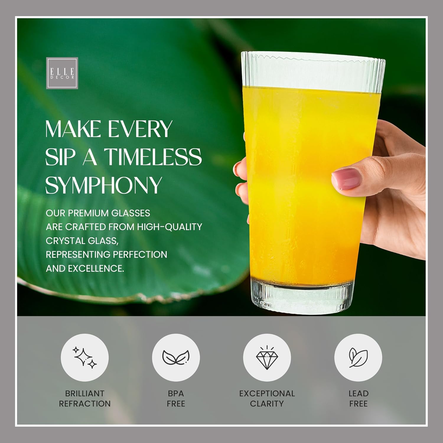 elle decor Vasos altos acanalados, juego de 4 vasos altos de 16 onzas, vasos de agua para ginebra y tónicos, cócteles y jugos, vasos apilables de