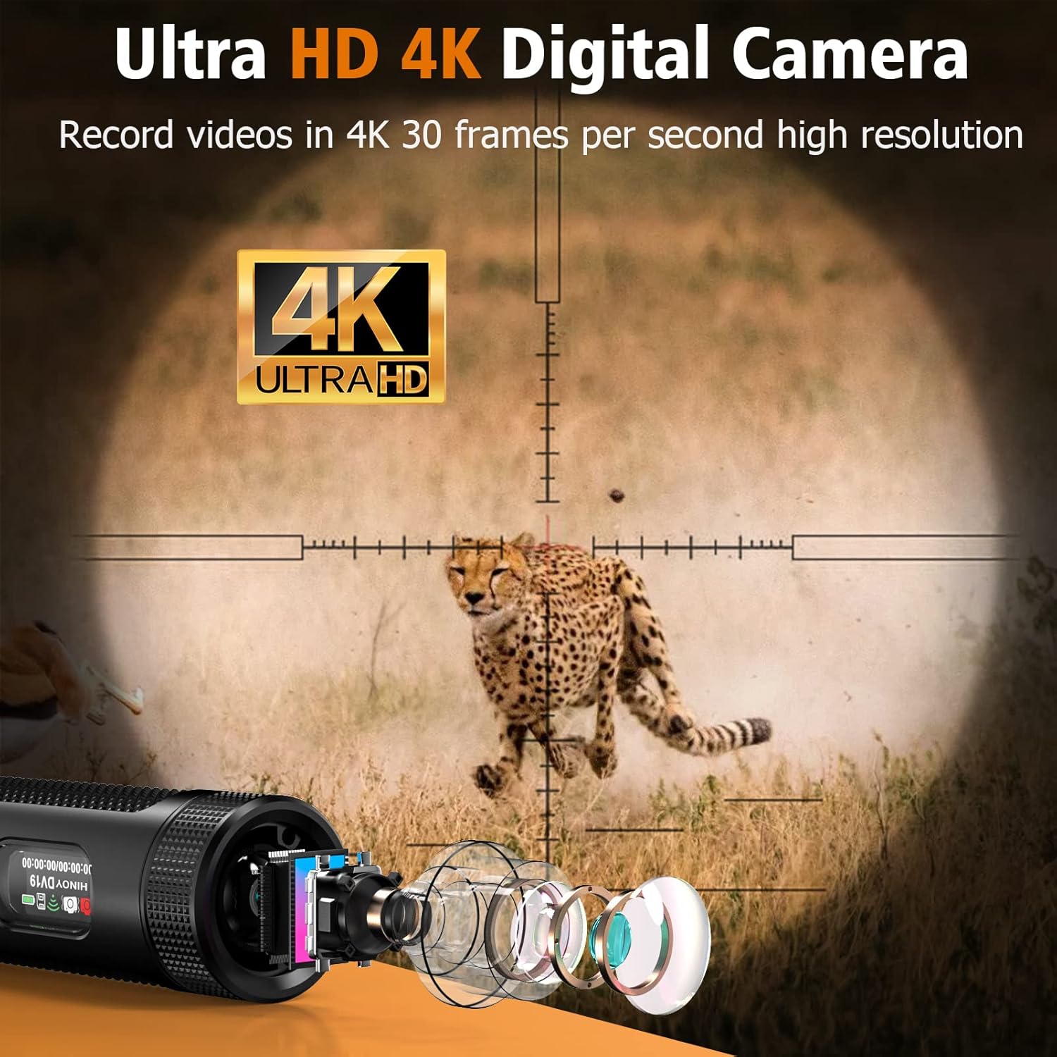Kit profesional de cámara de acción de caza de video H4K, videocámara WiFi real 4K, grabación de 10H, cámara impermeable de 30M, 3 soportes de 64 GB