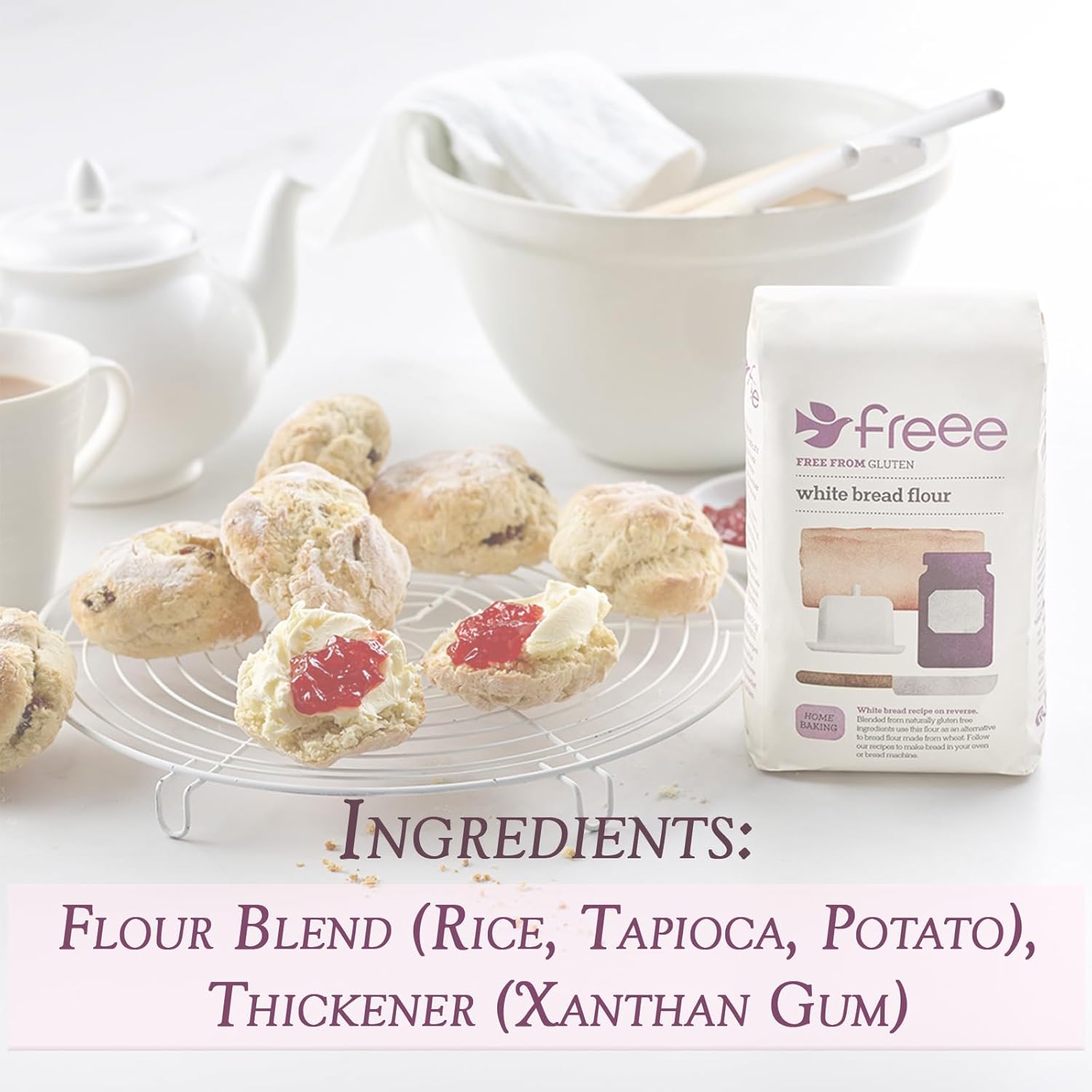 Freee Harina de pan blanco – 2.2 lbs  Harina multiusos premium sin gluten para hornear  Ideal para pan, panecillos y pasteles  Apto para veganos