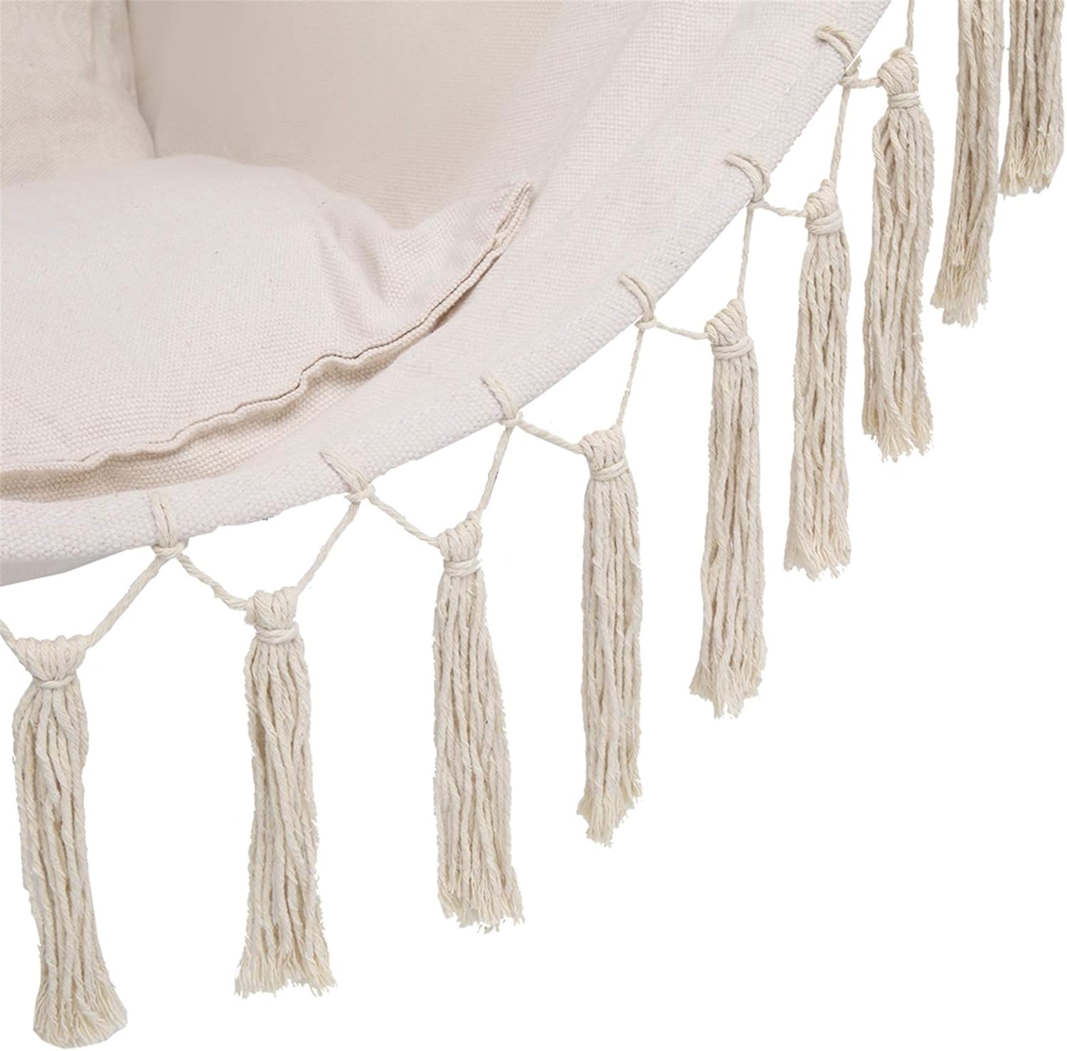 Silla hamaca colgante con cuerda oscilante, almohada colgante con borlas, máximo 330 libras, 2 cojines incluidos, silla colgante grande de macramé