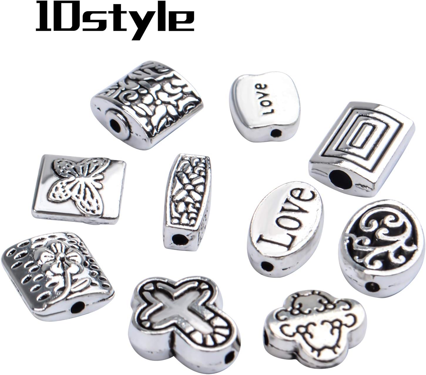 3.53oz (alrededor de 70 a 120 piezas) cuentas espaciadoras de plata antigua, mezcladas pequeñas cuentas tibetanas sueltas para hacer pulseras,
