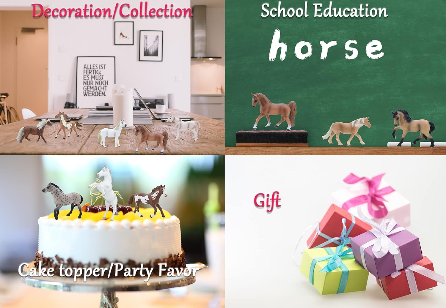 MODEBESO Juego de figuras de animales realistas, figuras de caballos, figuras de caballo pintadas a mano, juguete educativo, decoración de tartas,