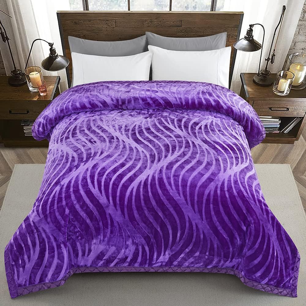 Reversible 11 LB Oversized Heavy Woven Fluffy Plush Soft Warm Korean Style Mink 2 Ply Printed Flannel Fleece Throw Raschel Blanket Embossed Solid,