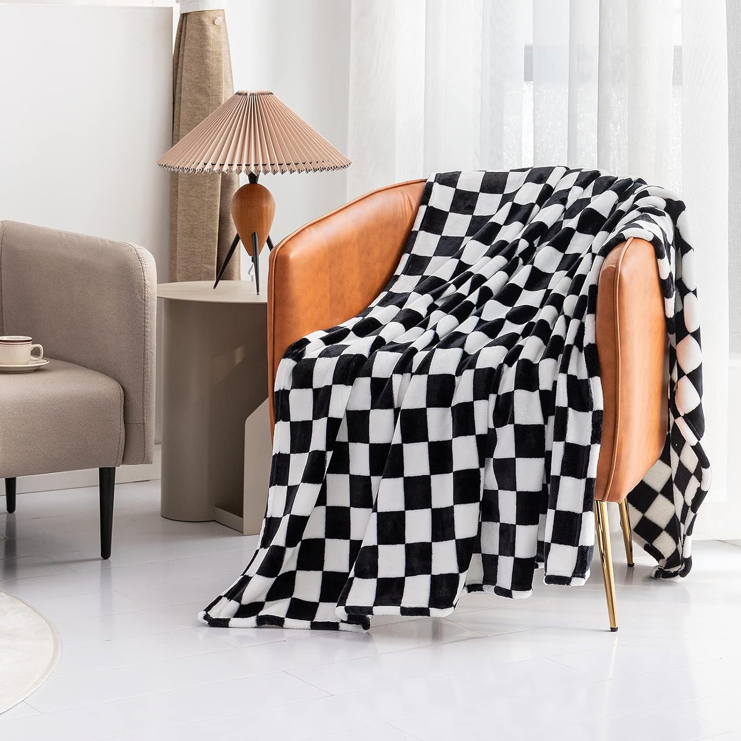 LOMAO – Manta de franela con patrón de cuadrícula de ajedrez, suave, lujosa, cálida y acogedora para sofá y cama, para todas las estaciones (color