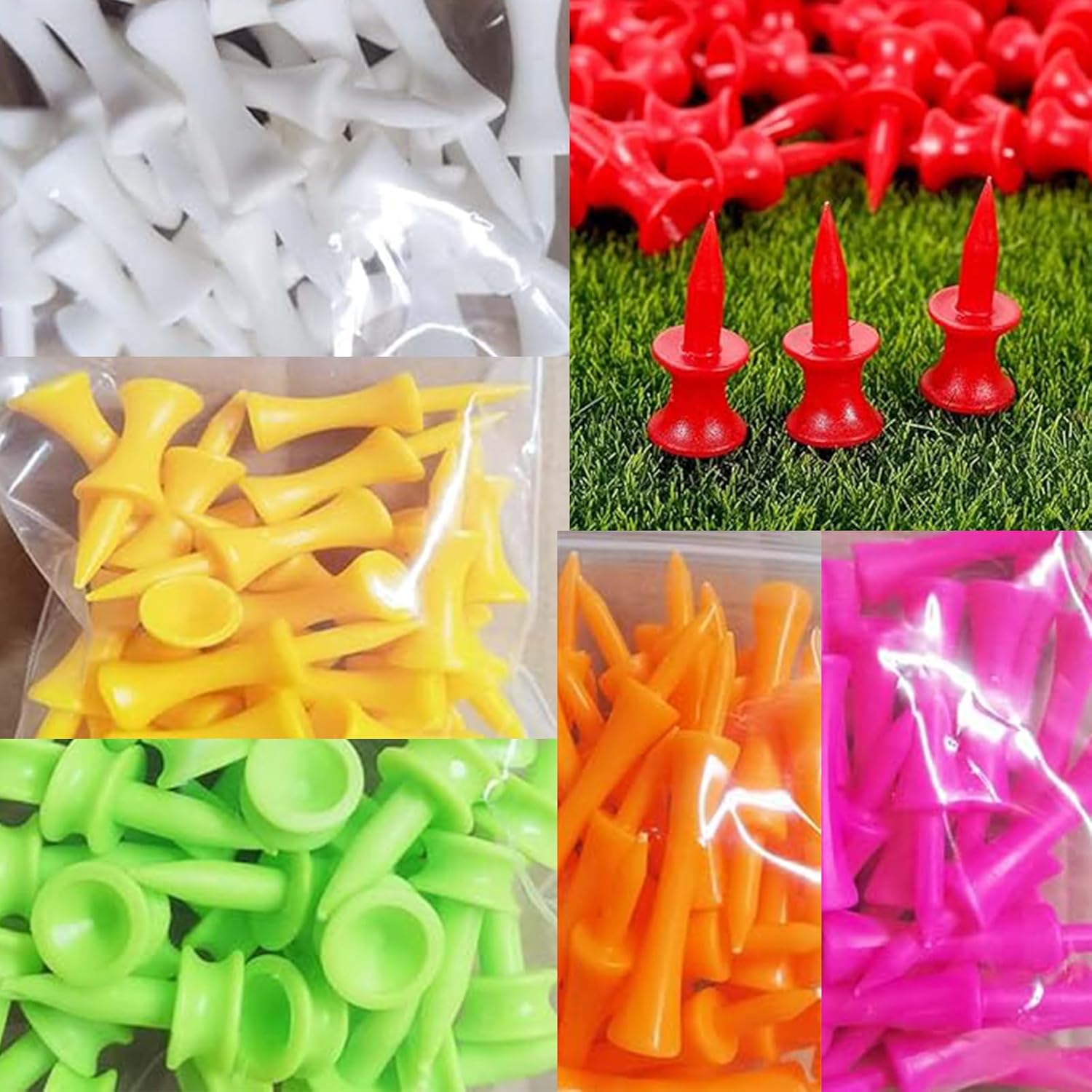 Dakexiong Paquete de 70 camisetas de golf de plástico de 1 pulgada, 1 14 pulgadas, 1 12 pulgadas, 1 34 pulgadas, 2 14 pulgadas, 2 34 pulgadas