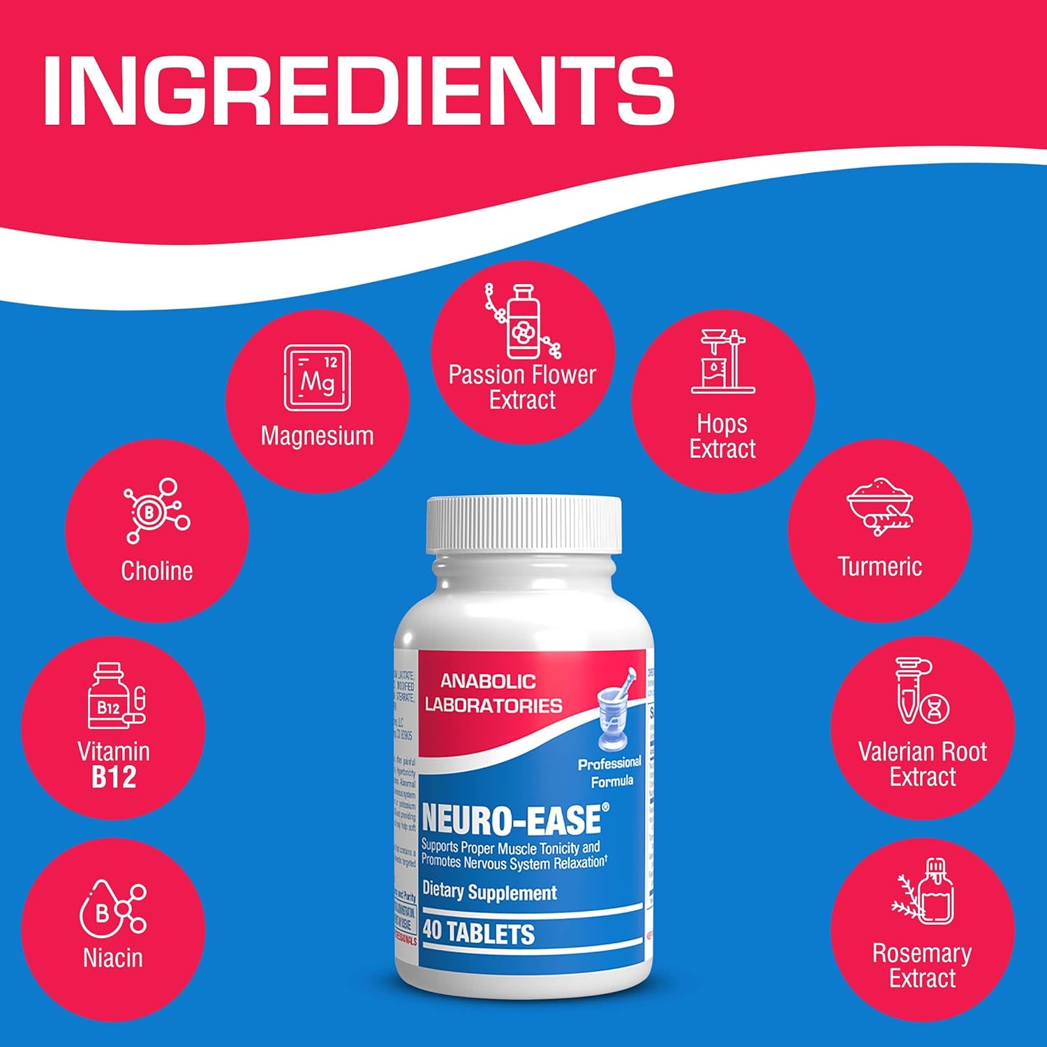 Suplemento de vitamina B12, curcumina de cúrcuma y magnesio  40 tabletas para la salud muscular y nerviosa con colina, niacina y más – Neuro Ease