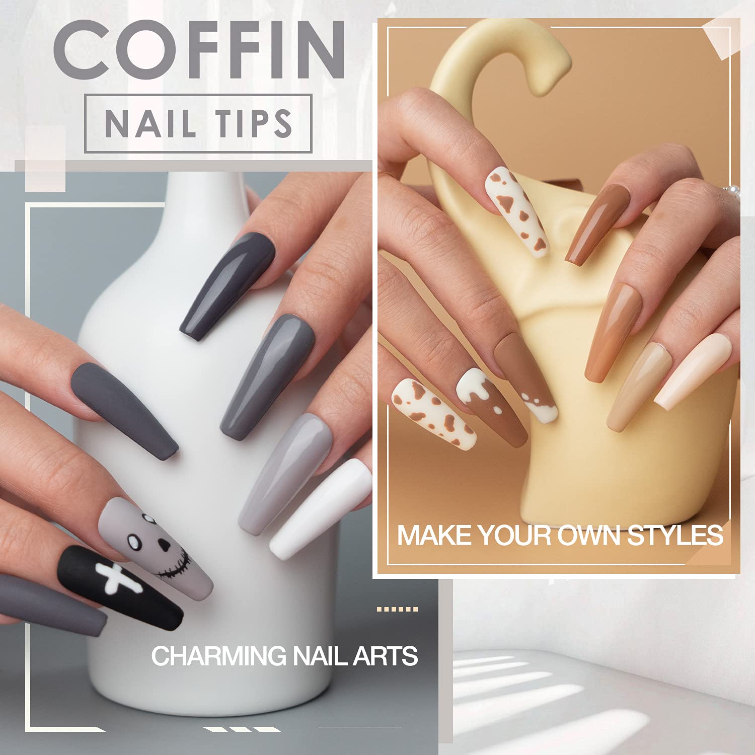 Gellen Kit de puntas de uñas y gel de pegamento, kit de uñas de gel x 240 piezas de puntas de uñas postizas mate completo, gel de pegamento de uñas
