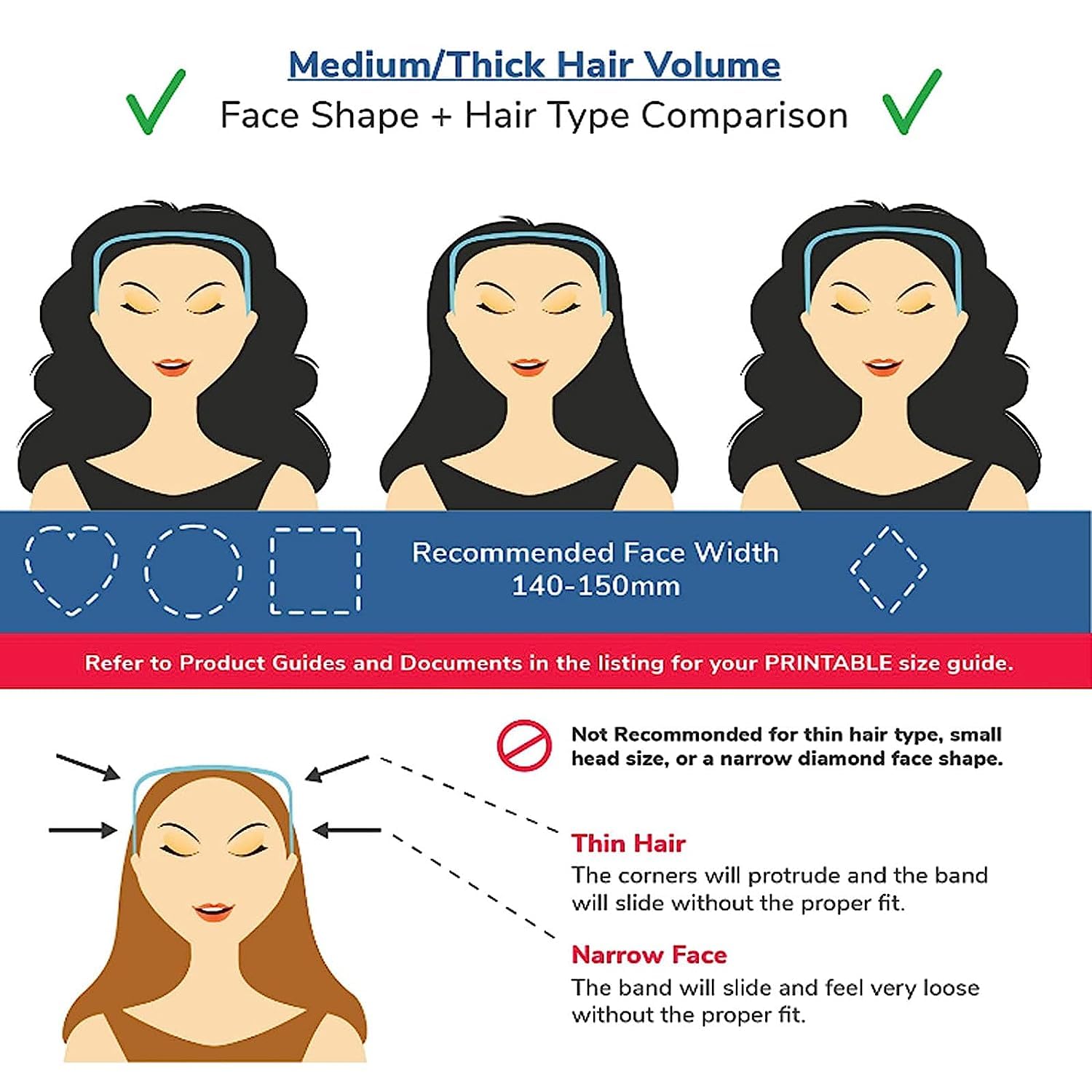 MMQ Diademas para el cabello rizado, de cabello grueso, tamaño mediano, para mujer, con diseño cuadrado, para lentes de sol, diadema invisible, aro
