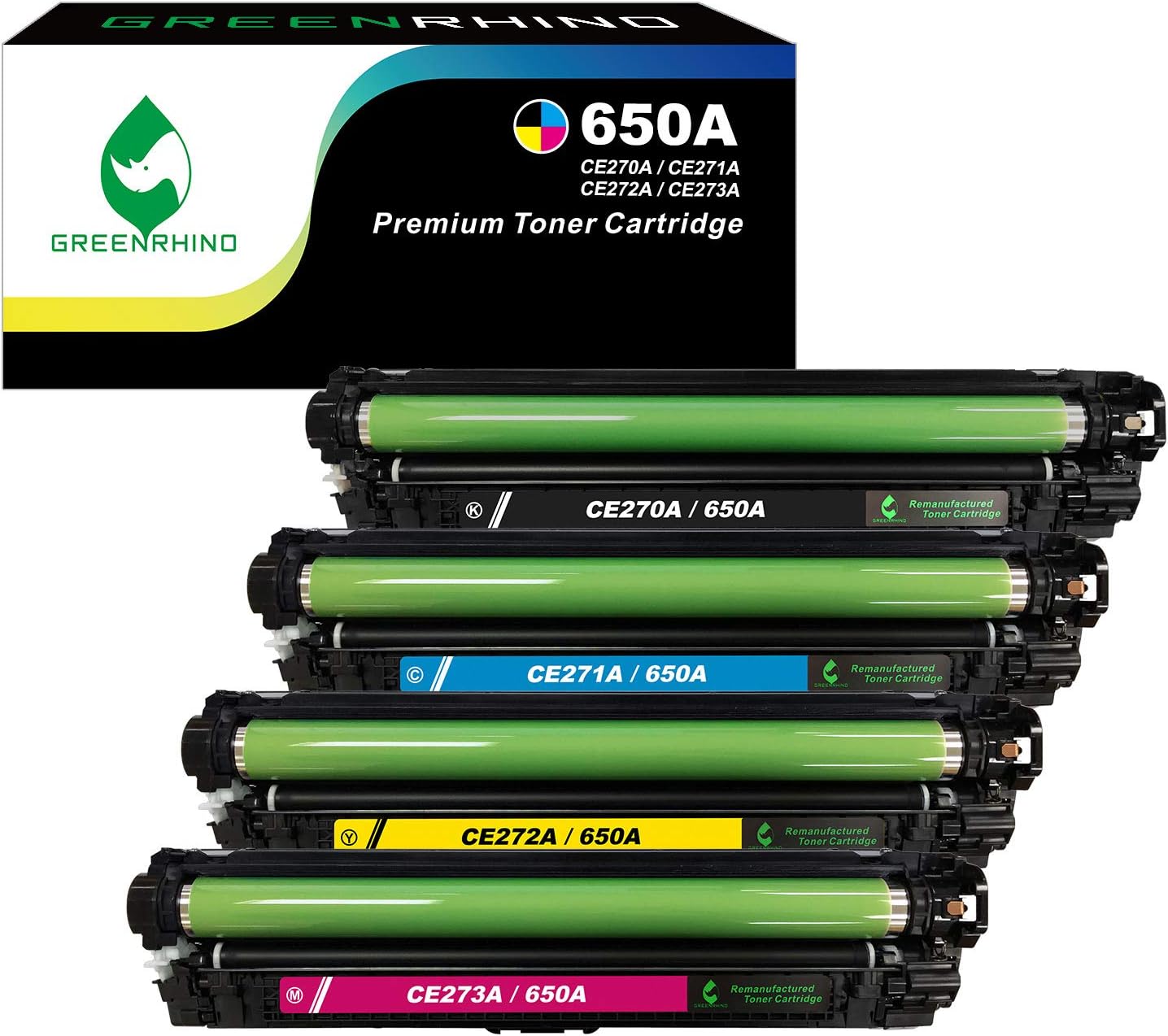 GREENRHINO Cartucho de tóner remanufacturado de repuesto para HP 650A CE270A CE271A CE272A CE273A CP5525 CP5525dn CP5525n CP5525xh M750dn M750n