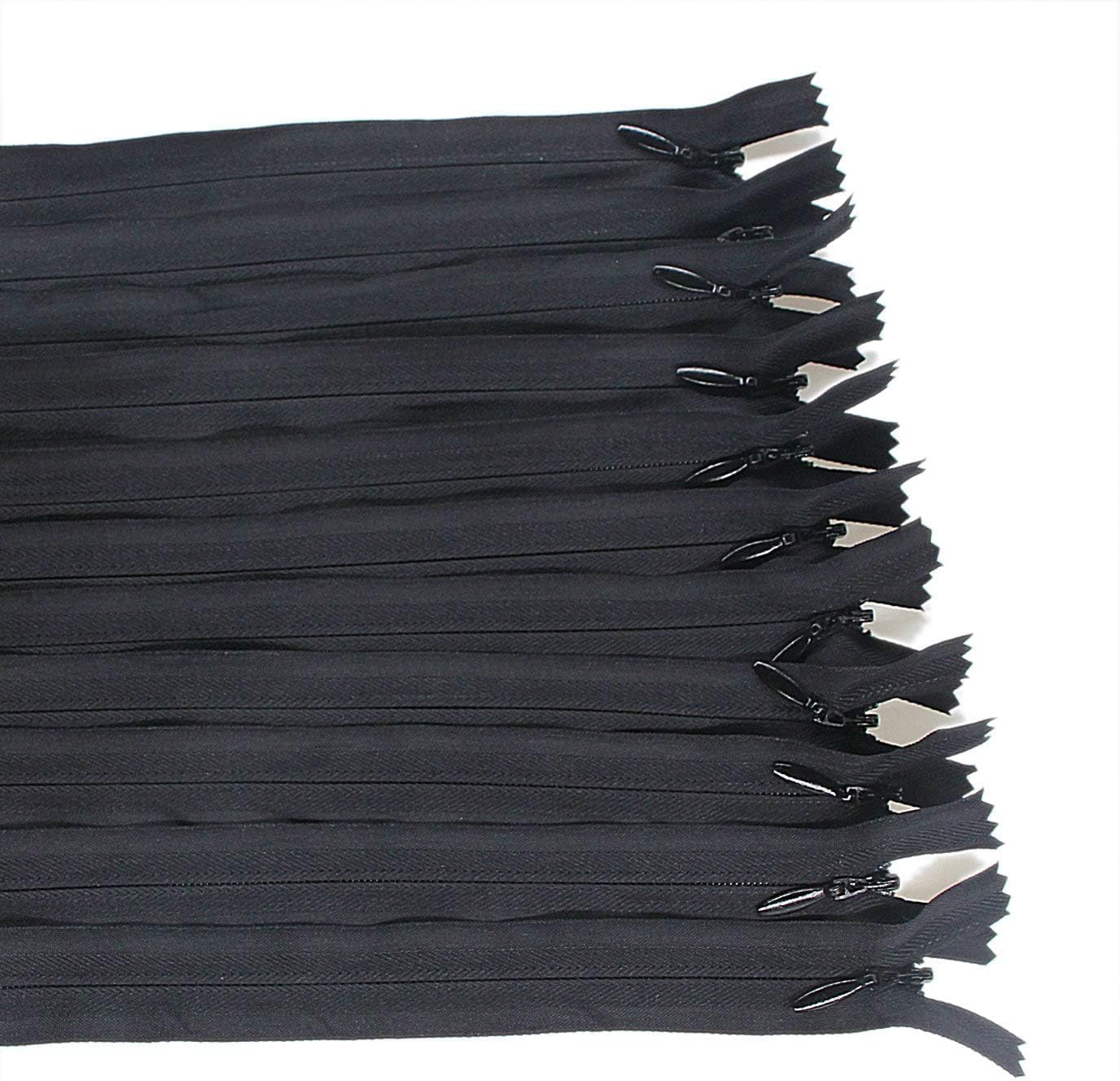 60pcs Grupotwan cremallera de nailon invisible medida 14 pulgadas, herramientas de costura para ropa, bolsos, textiles para el hogar (negro)