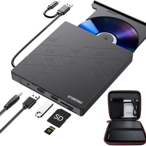 ORIGBELIE Unidad externa de CD y DVD, grabadora de CD USB 3.0 con 2 puertos USB y 2 ranuras para tarjetas TFSD, unidad de disco óptico para portátil ORIGBELIE Unidad externa de CD y DVD, grabadora de CD USB 3.0 con 2 puertos USB y 2 ranuras para tarjetas TFSD, unidad de disco óptico para portátil