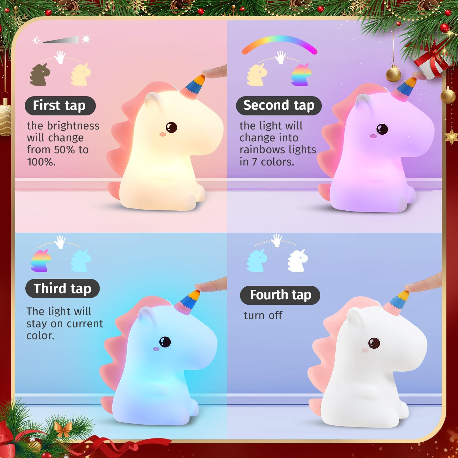 One Fire Regalos de unicornios para niñasLuz nocturna de unicornio para niños, 16 colores y luz nocturna de bebé con control remoto, lámpara de
