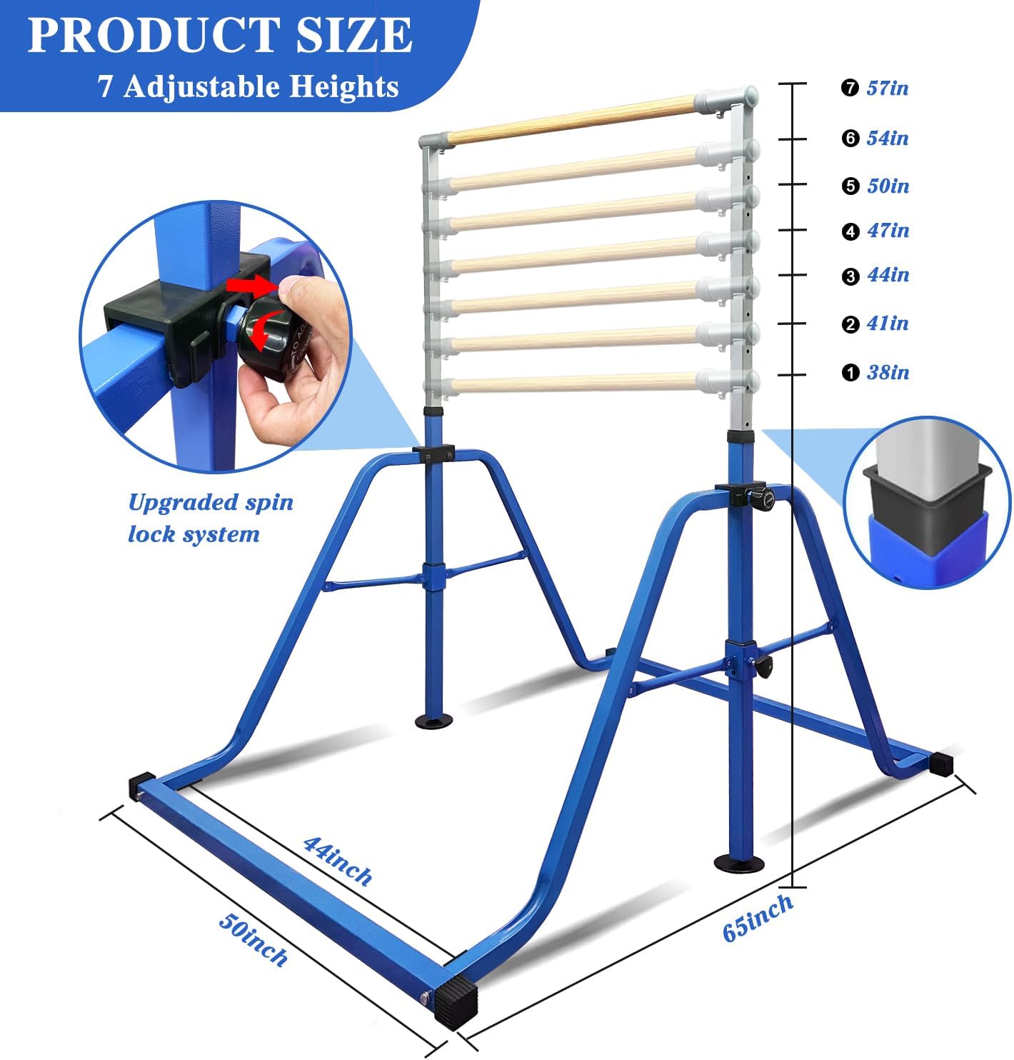 Barra horizontal de gimnasia plegable y móvil con anillos, barra de kip junior expandible de altura ajustable de 3 a 5 pies para el hogar, equipo de