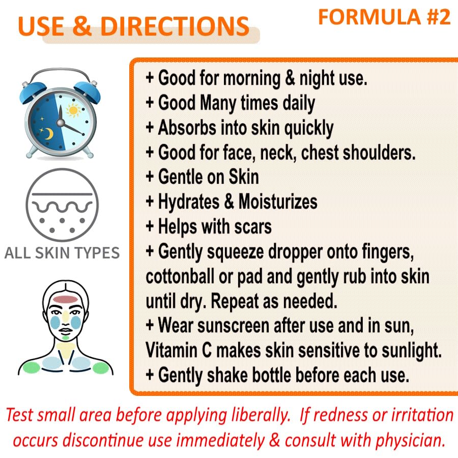 VITAMIN C 10% Sérum para el cuidado de la piel facial y cuello Fórmula #2 Suero antienvejecimiento y antioxidante. Bueno para todo tipo de piel.