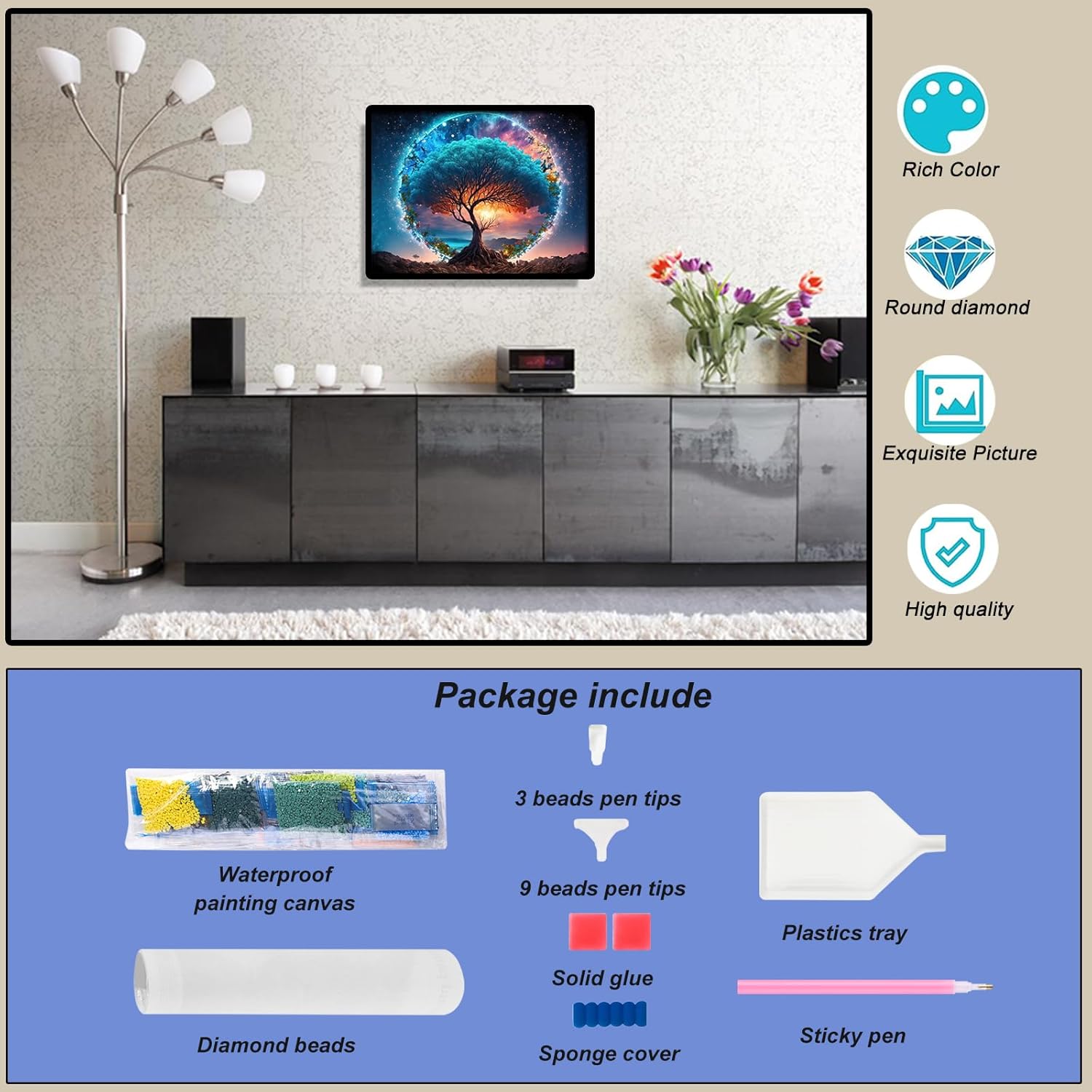 hill froeistung Kit de pintura de diamante 5D del árbol de la vida para adultos, kits de arte de diamante de luna para adultos, adolescentes,