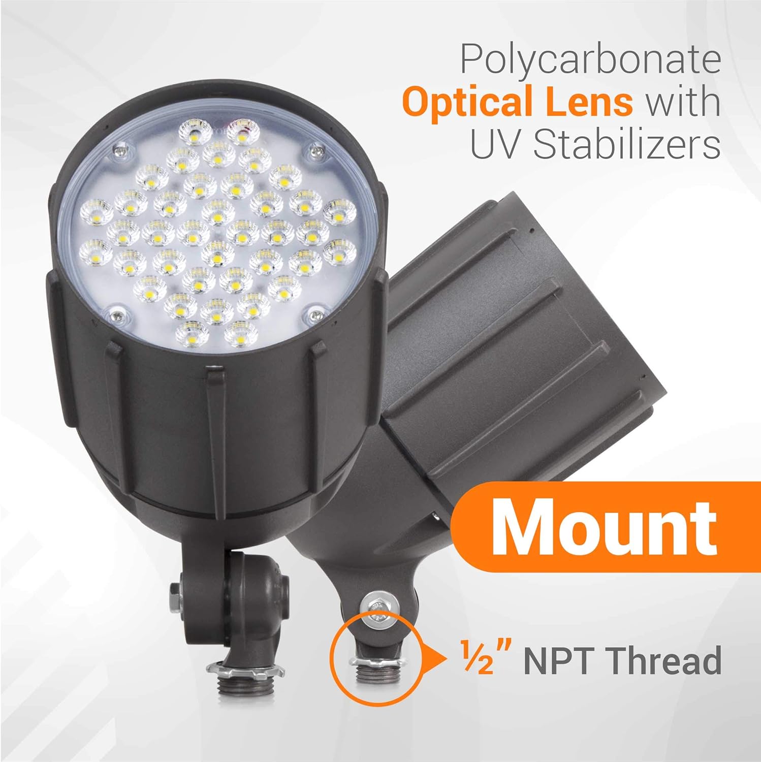 Luz de inundación LED de 30 vatios para iluminación de paisaje al aire libre de 120 voltios, 3870 lm, bronce, igual a 150 W MH, luz de asta de